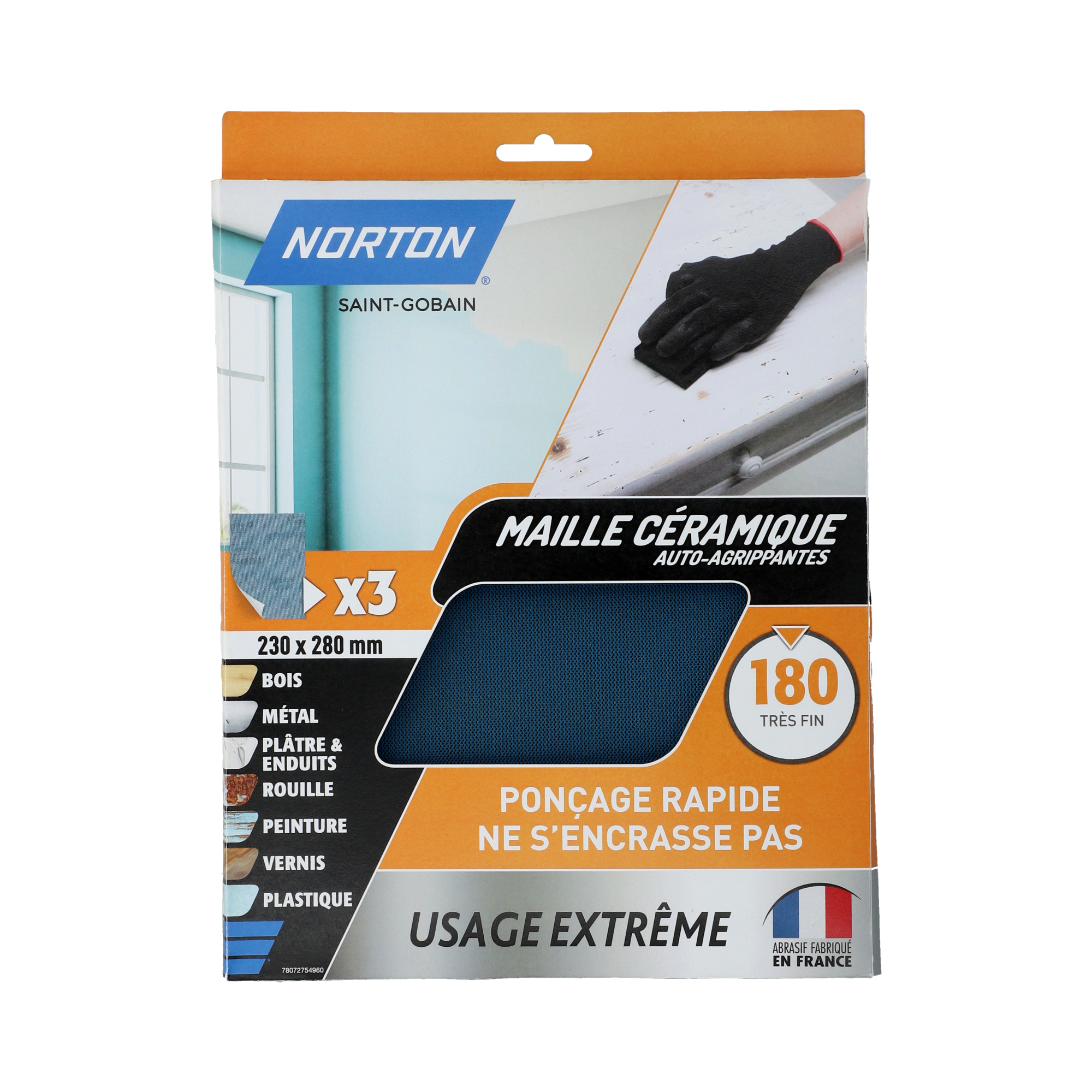 Papier abrasif grain 180 lot de 3  - NORTON - 2