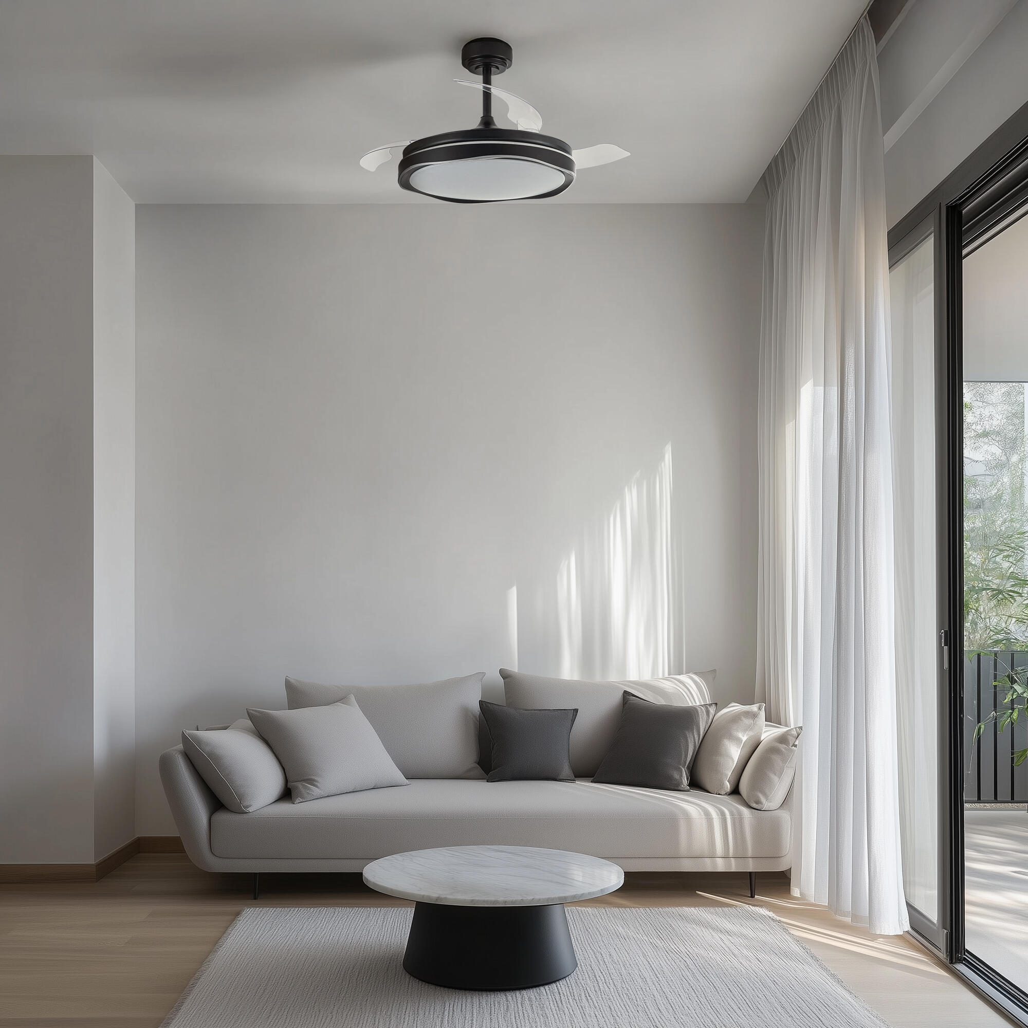 Ventilador de techo con luz silencioso DC 29W con mando ø106 cm Atlas CRISTAL RECORD negro luz CCT 3 aspas retráctiles tipo lámpara| 6 velocidades| modo verano/invierno| temporizador| brisa| recomendado de 13 a 20m² - 4