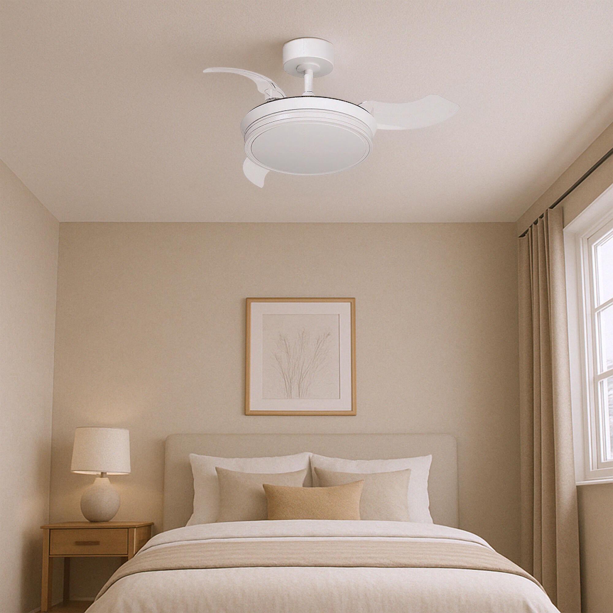 Ventilador de techo con luz silencioso DC 22W con mando ø91 cm Procy ARTE CONFORT blanco luz CCT 3 aspas retráctiles tipo lámpara| 6 velocidades| modo verano/invierno| temporizador| brisa| recomendado para <13m² - 4