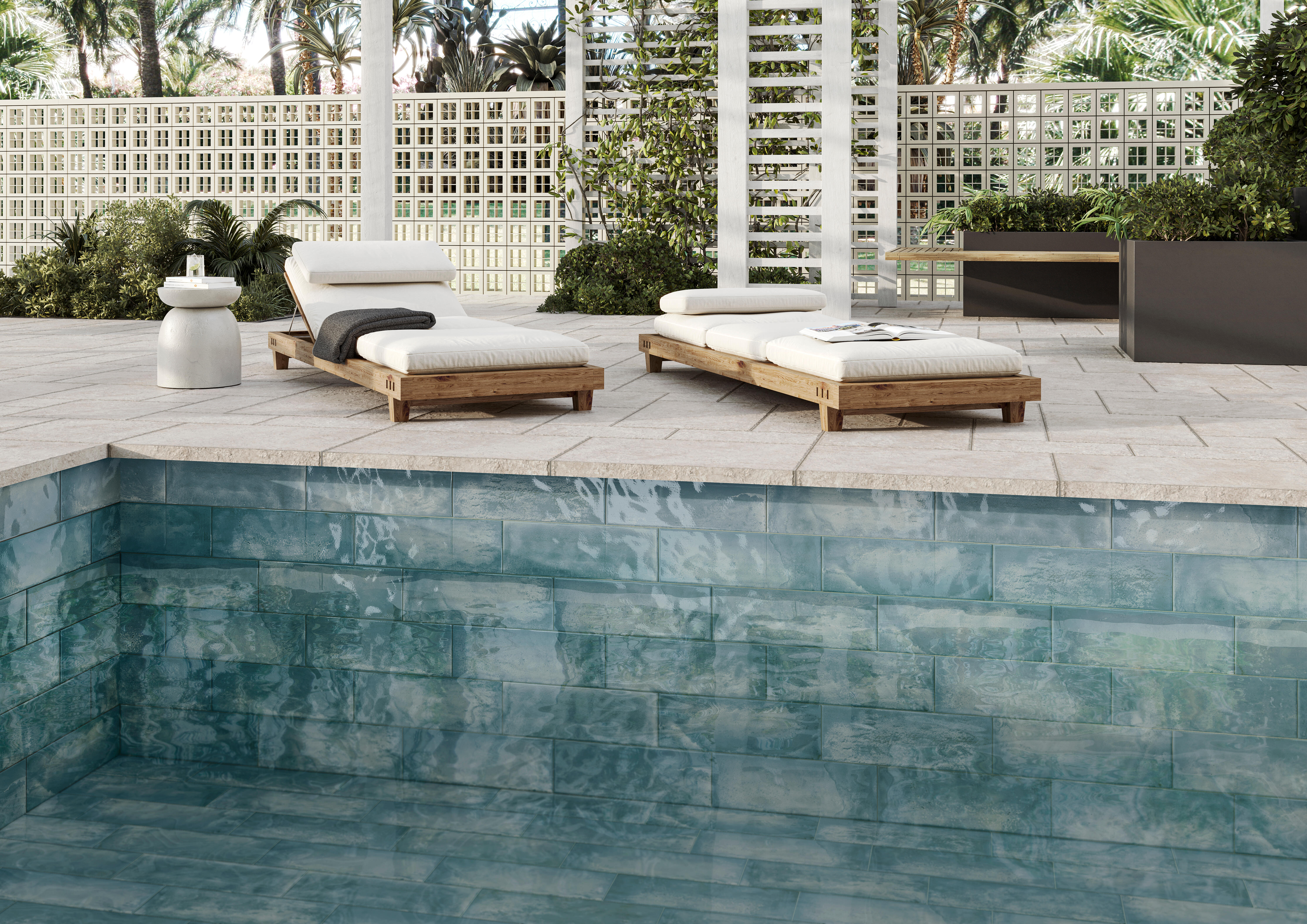 Azulejo piscina porcelánico zilij efecto zellige ocean 15x45 cm