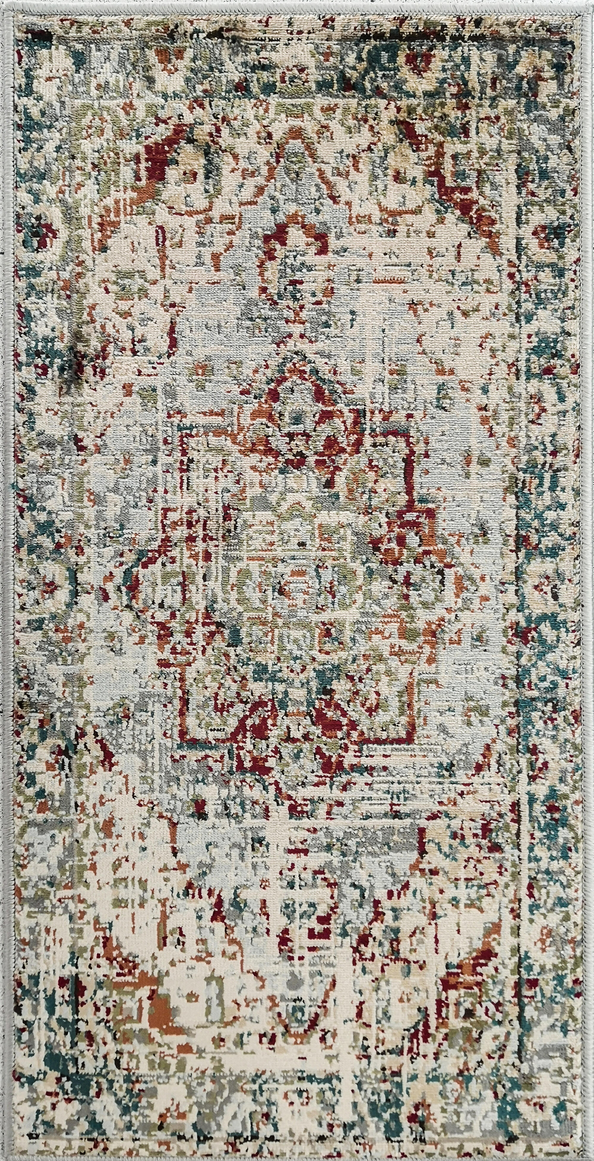 Alfombra pasillera polipropileno pelo corto base antideslizante compass geométrico multicolor lavable en lavadora 55x110cm