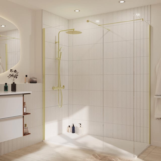 Paroi de douche à l'italienne verre transparent, l.140cm, Ep. 8mm doré Remix