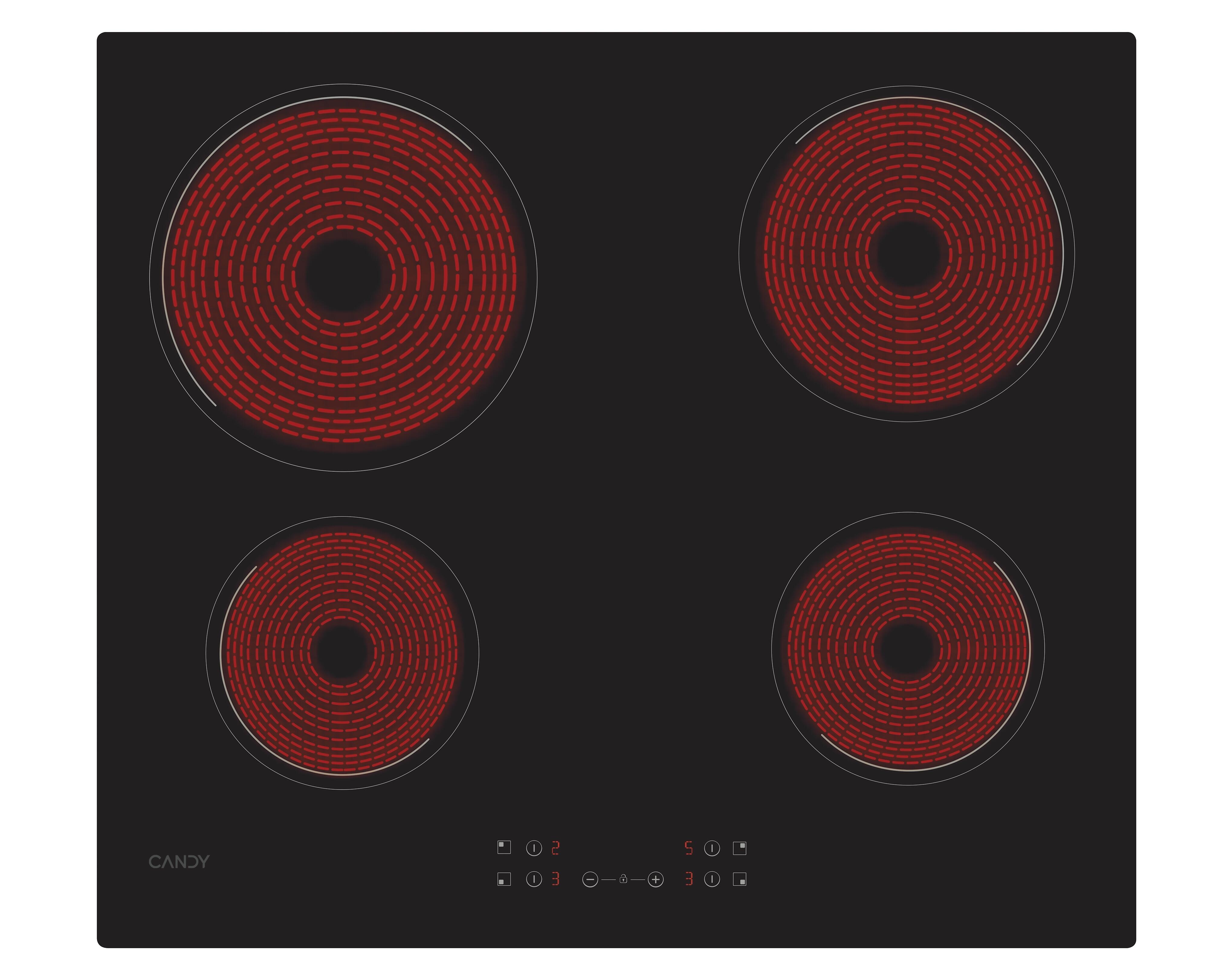 Placa vitrocerâmica 4 zonas de calor 6500 W 59 x 52 cm preto Candy CH64CCB/4U2 - 14