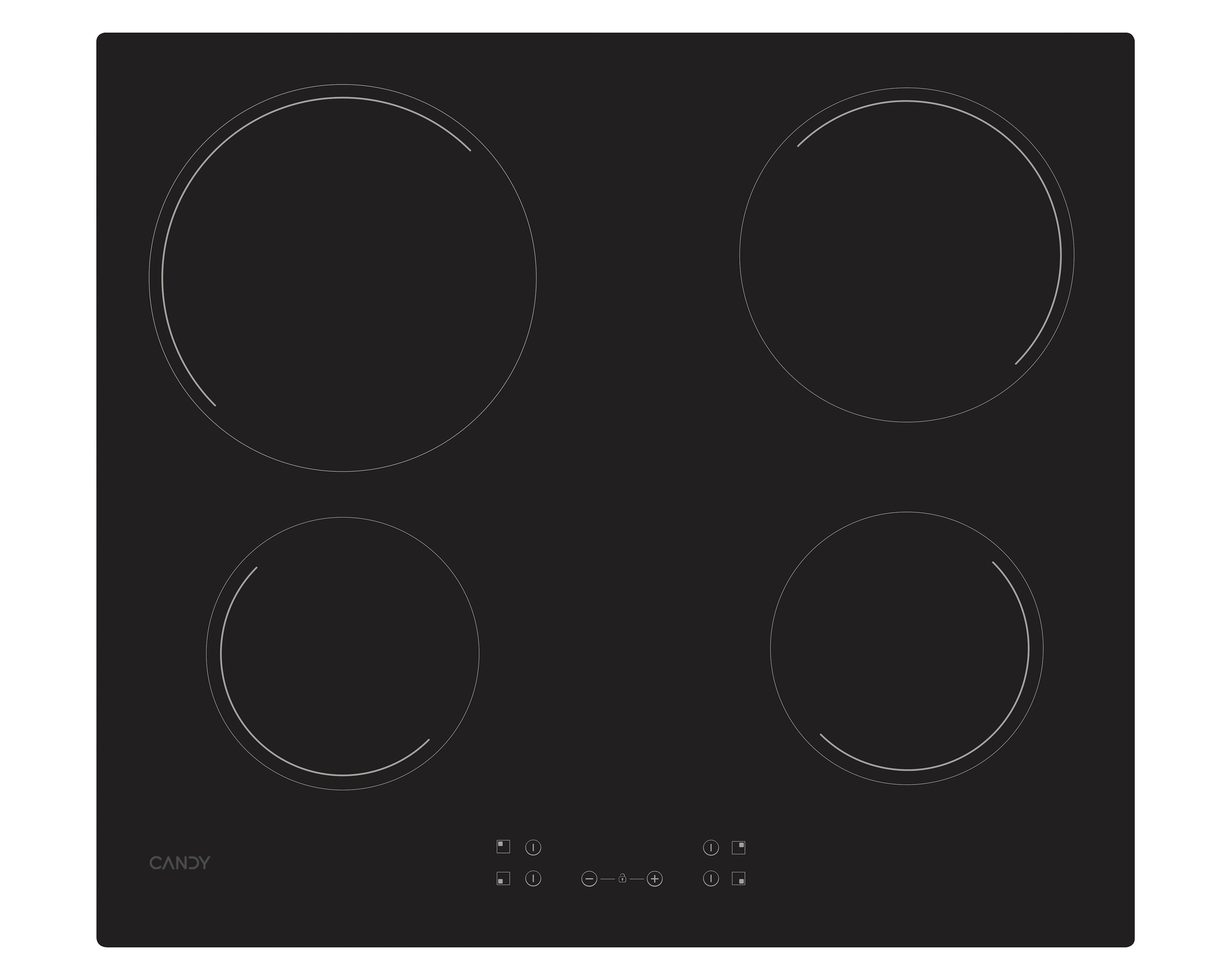 Placa vitrocerâmica 4 zonas de calor 6500 W 59 x 52 cm preto Candy CH64CCB/4U2 - 2