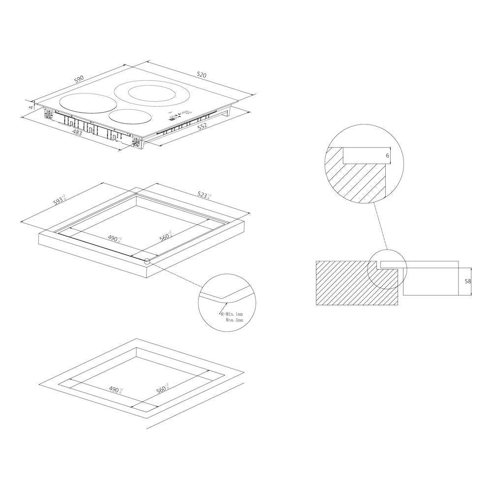 Placa de inducción CANDY CI633C/E14U con 3 zonas de cocción zona grande de 28cm 7200 W negro 60cm - 2