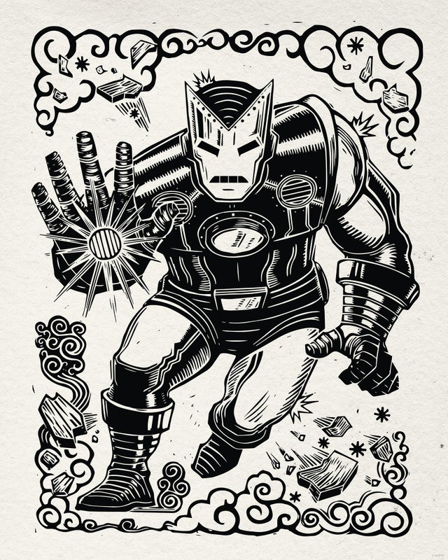 Affiche Marvel Iron Man Lino-Cut l.40 x H.50