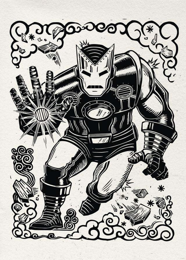 Affiche Marvel Iron Man Lino-Cut l.50 x H.70