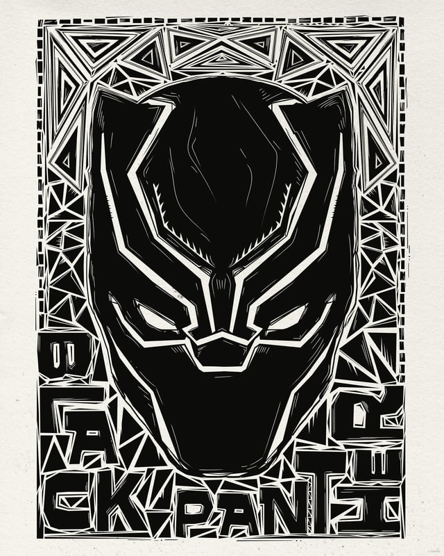 Affiche Marvel Black Panther Lino-Cut Helmet l.40 x H.50