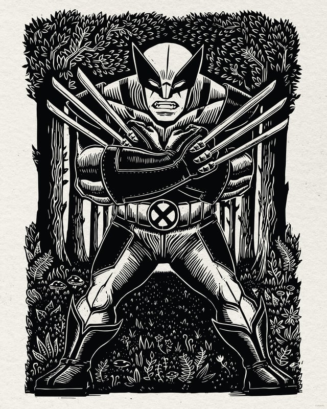 Affiche Marvel Wolverine Lino-Cut l.40 x H.50