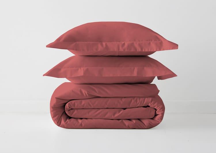 Sábana encimera Wash garment algodón percal 200 hilos rojo coral 240x280 para cama de 135 cm - 3