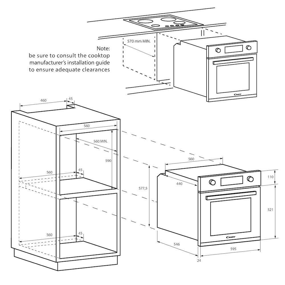 Forno de encastrar multifunções 70 L 59,5 x 56 x 59,5 cm preto Candy FIDCP N615 L - 3