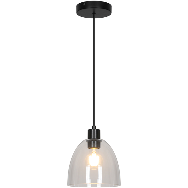 Lampadario Industriale Clarence nero paralume trasparente E27 Ø18cm INSPIRE
