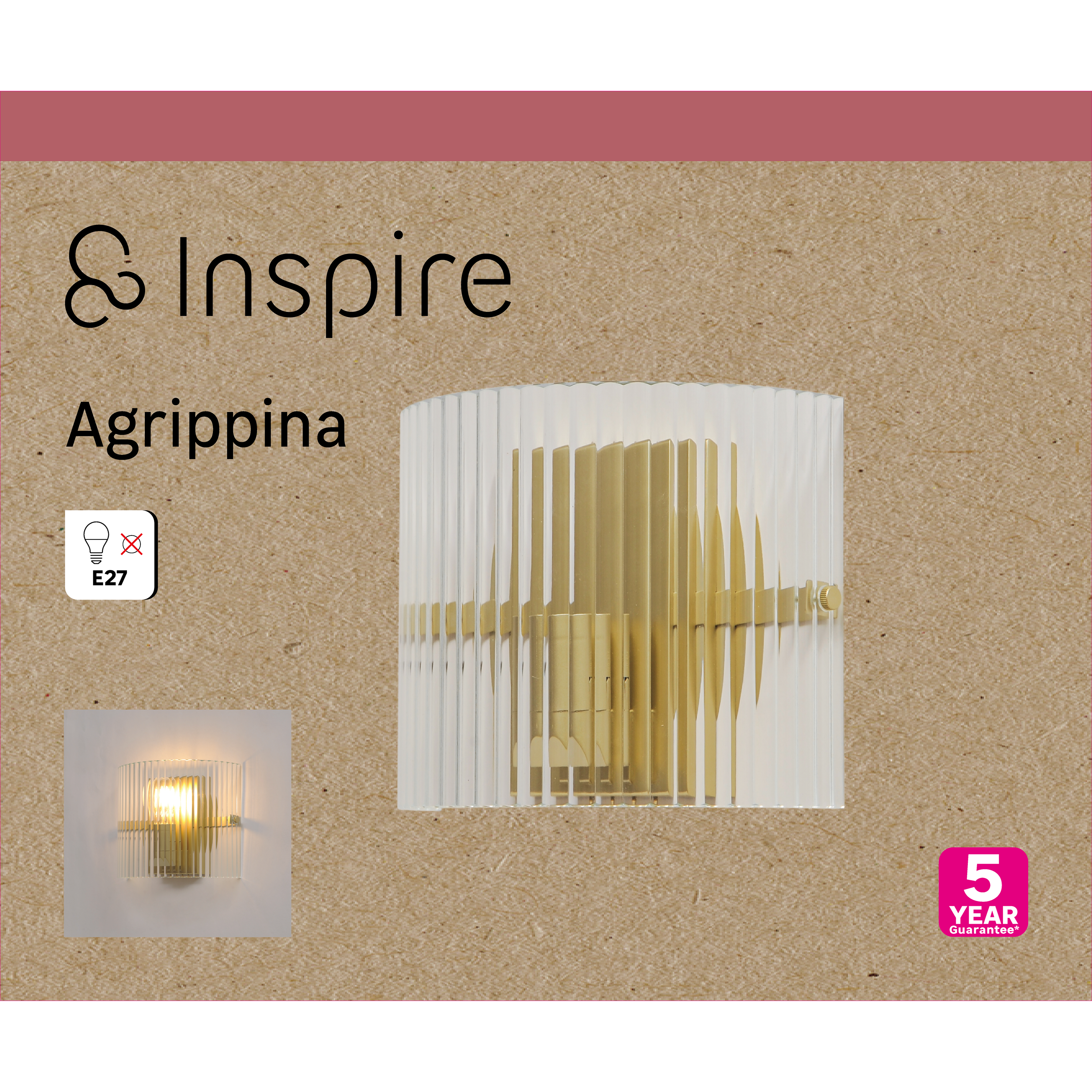 Applique E27, fer / verre, doré, Agrippina, INSPIRE - 10