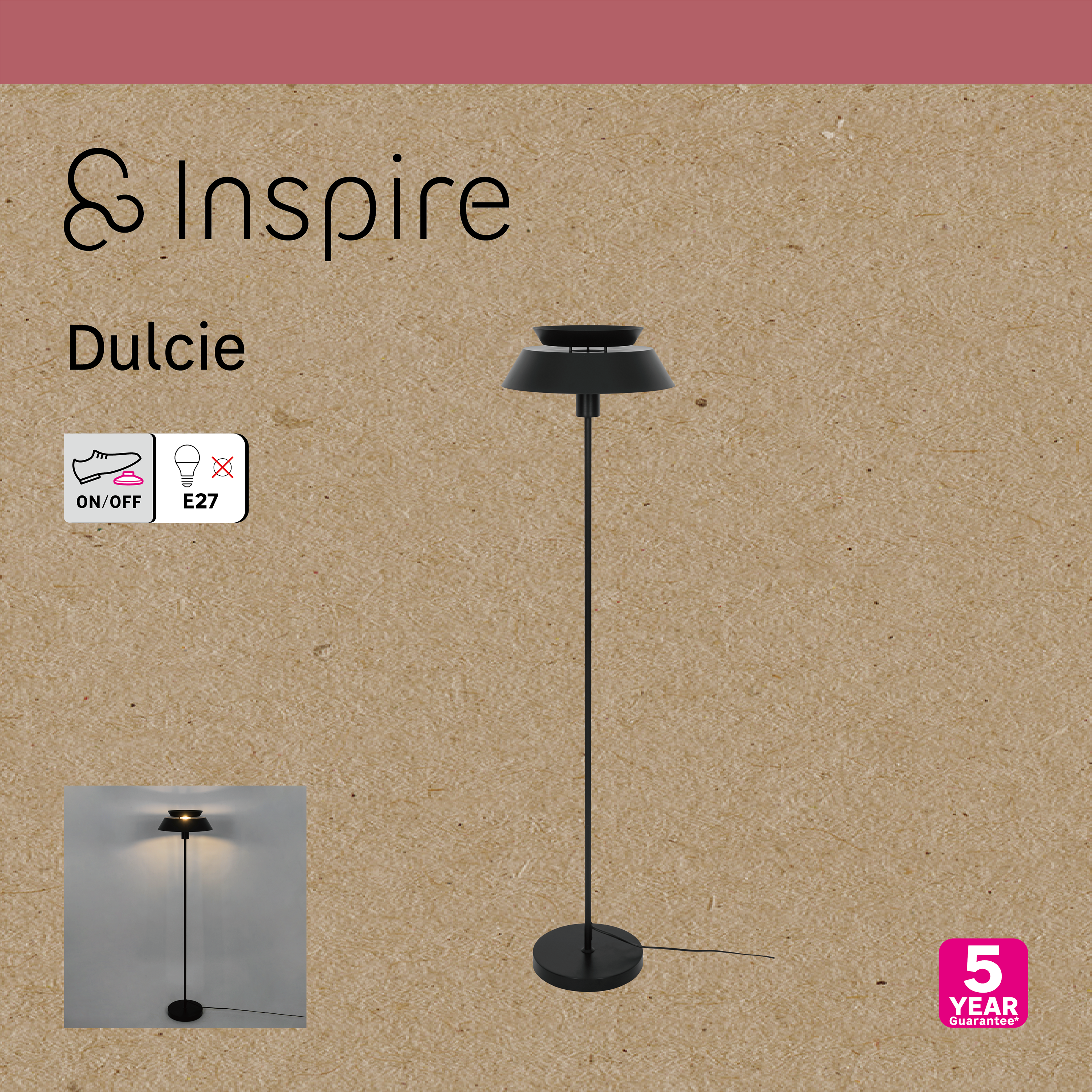 Lampadaire Dulcie, fer, noir,  H.140 cm INSPIRE, E27 - 10