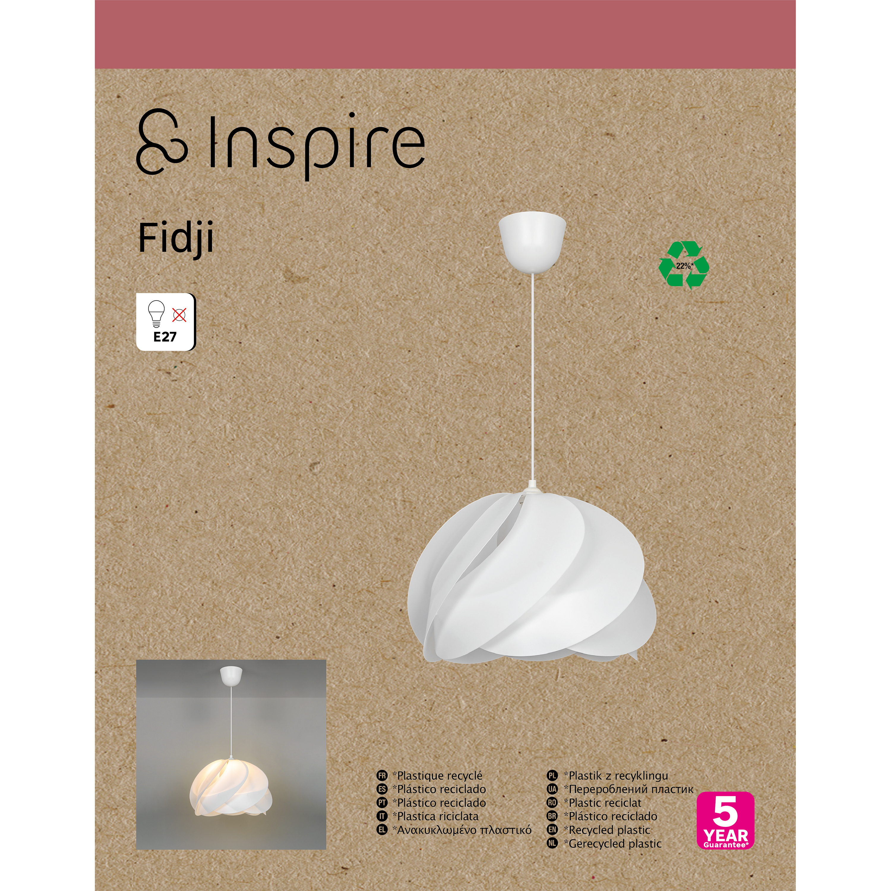 Suspension Fidji polypropylène, blanc, Diam.40 cm INSPIRE, E27 - 8