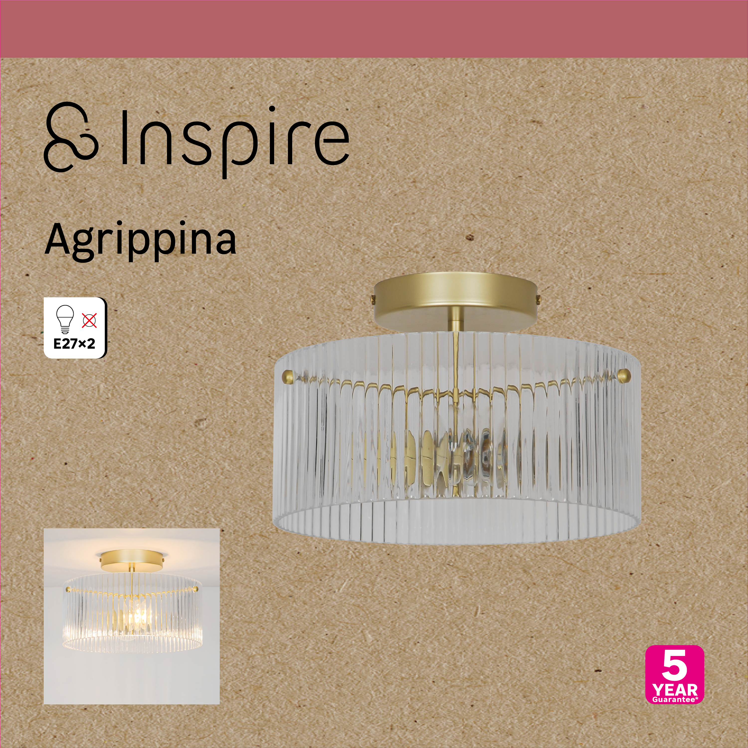 Plafonnier E27, verre, transparent Agrippina D.28 cm INSPIRE - 9