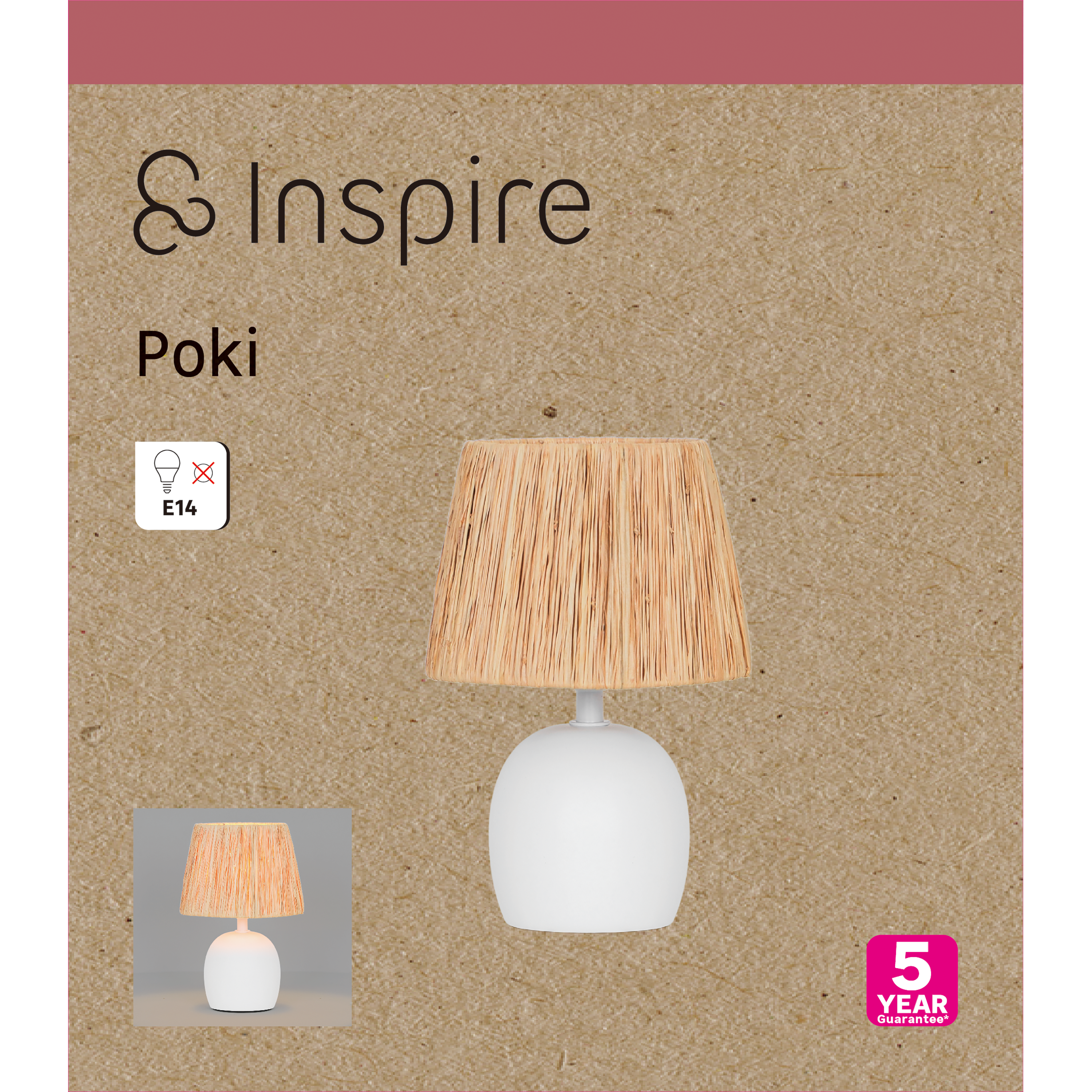 Candeeiro de mesa E14 26cm Poki rafia - 10