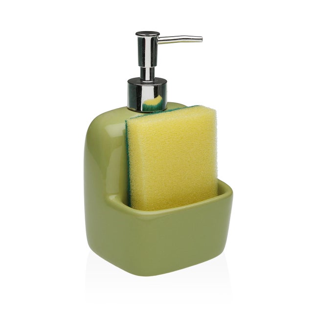 Dispensador de jabón con estropajero Versa verde