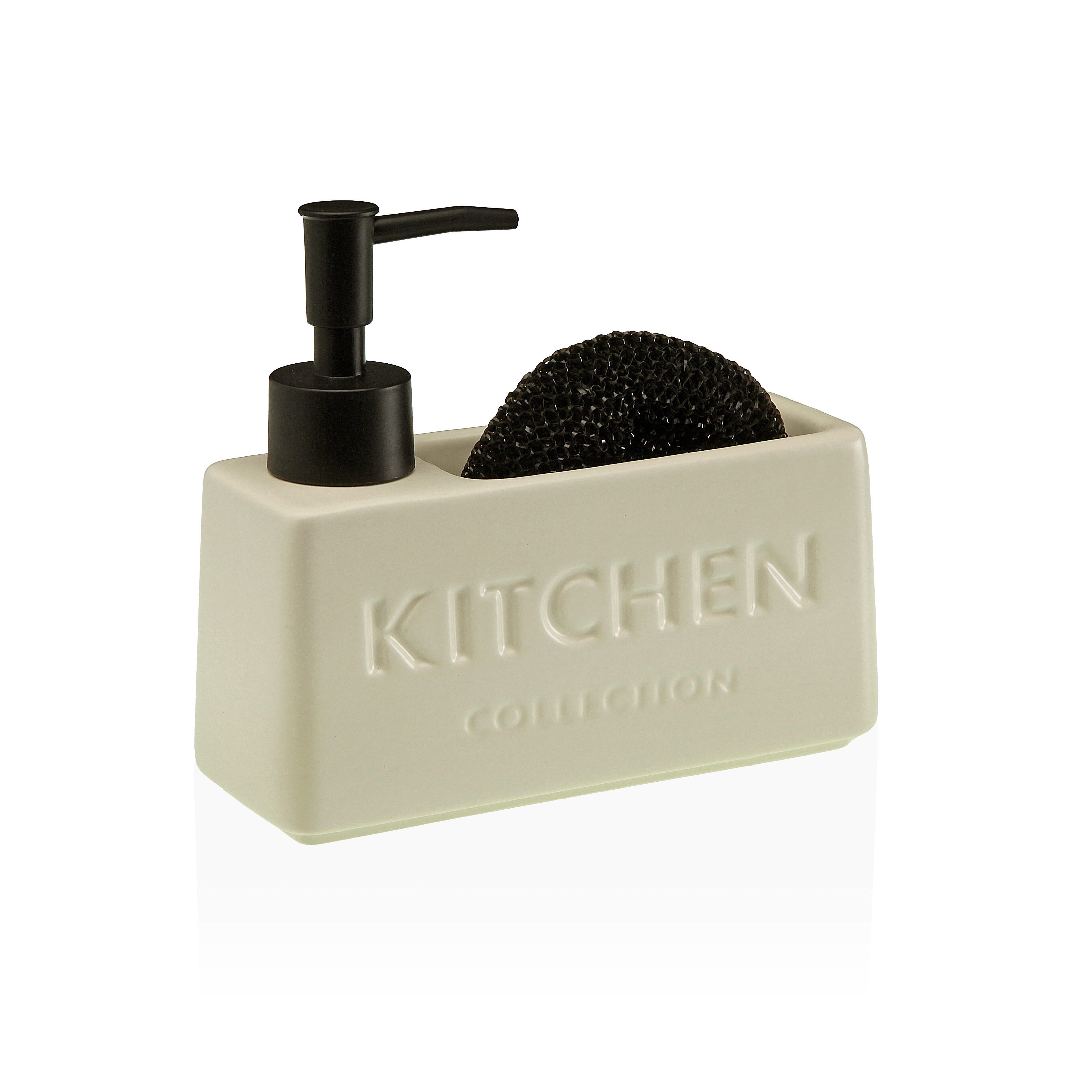 Dispensador de jabón con estropajero versa kitchen beige