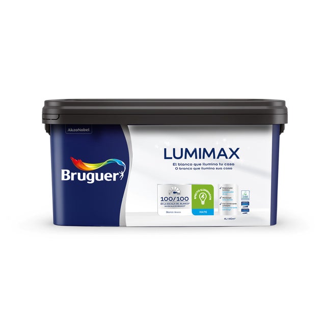 Pintura de interior BRUGUER LUMIMAX 4L color blanco mate 4L para paredes y techos