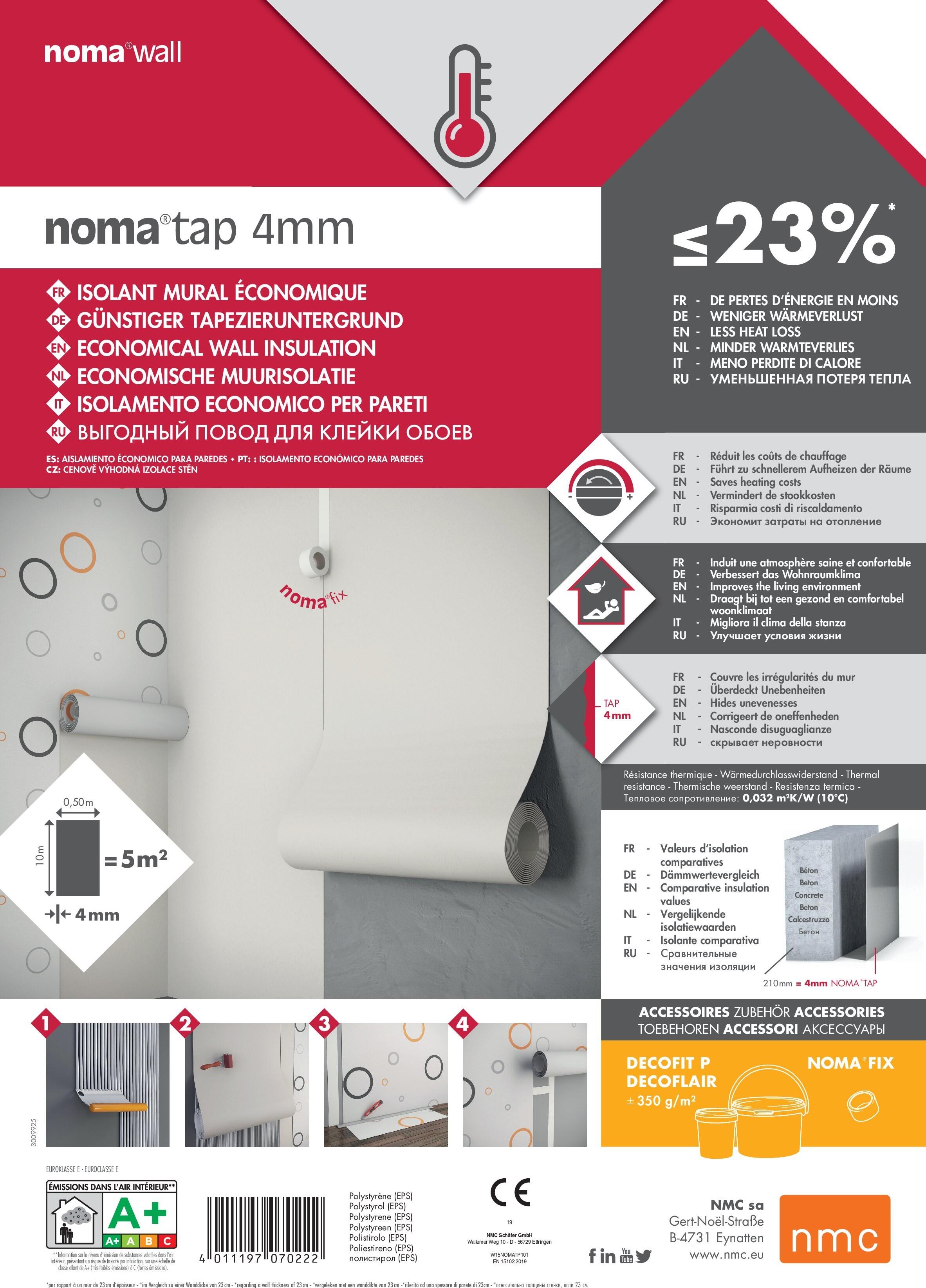 1 ud de rollo Poliestireno expandido (EPS) NOMA rollo poliestireno NMC Espesor 4mm 2.25x0.5m R=2 - 3