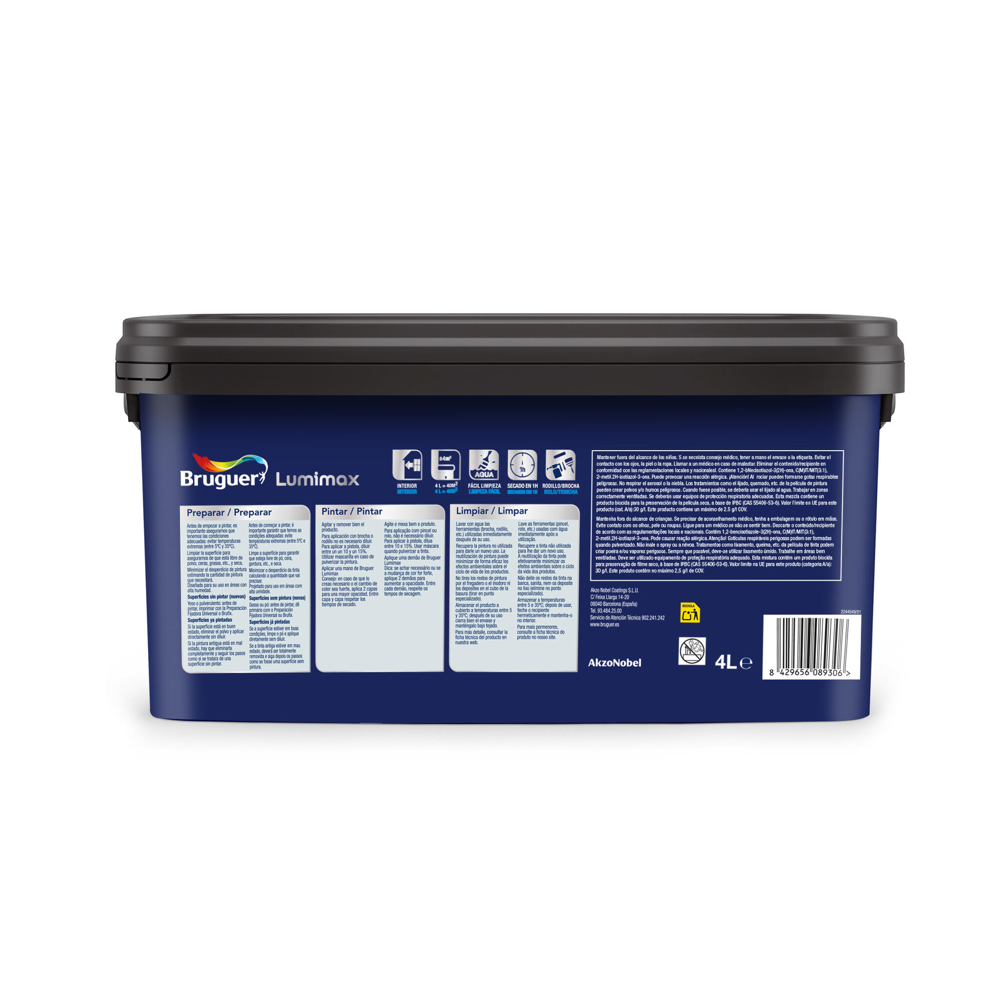Pintura de interior BRUGUER LUMIMAX 4L color blanco mate 4L para paredes y techos - 7