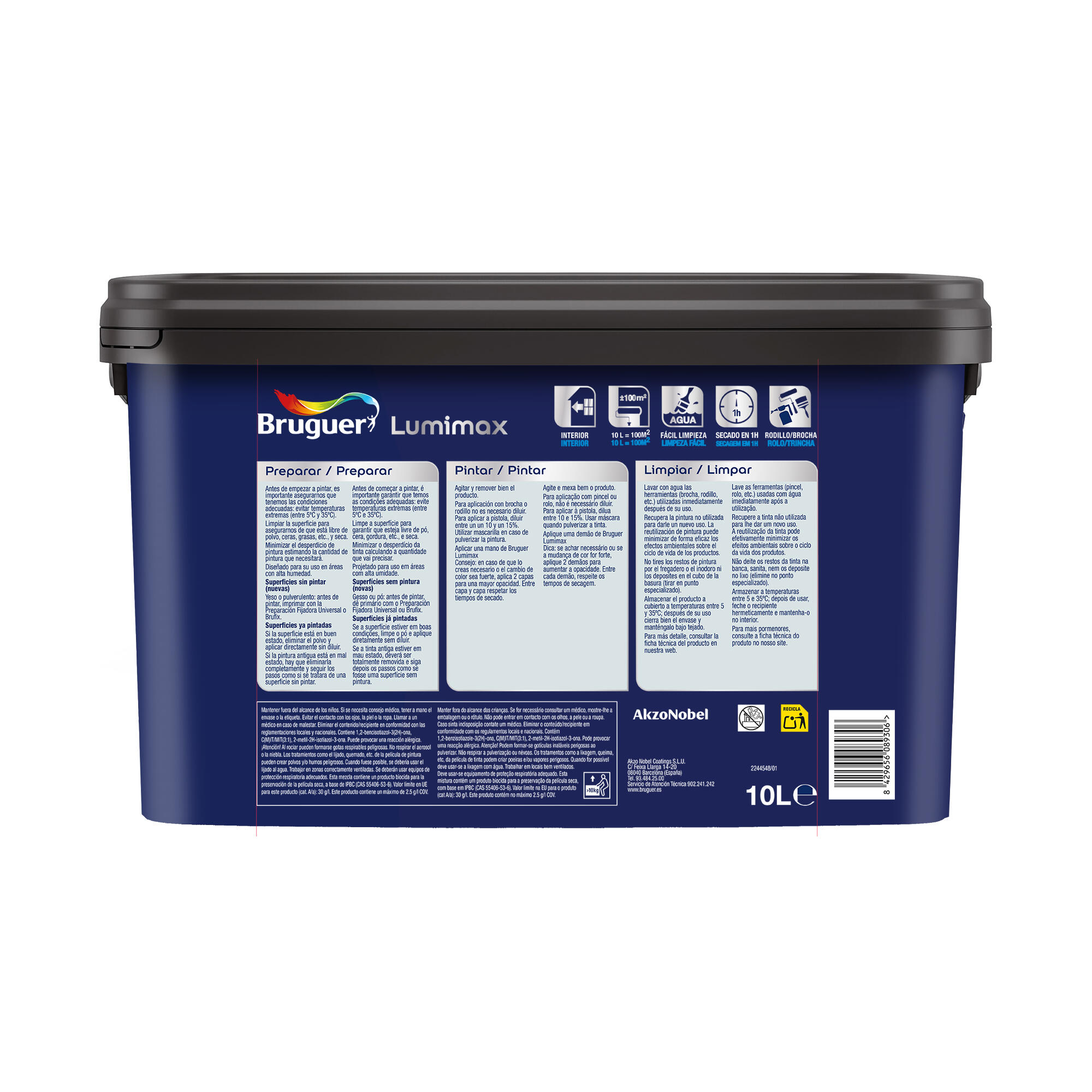 Pintura de interior BRUGUER LUMIMAX 10L color blanco mate 10L para paredes y techos - 7