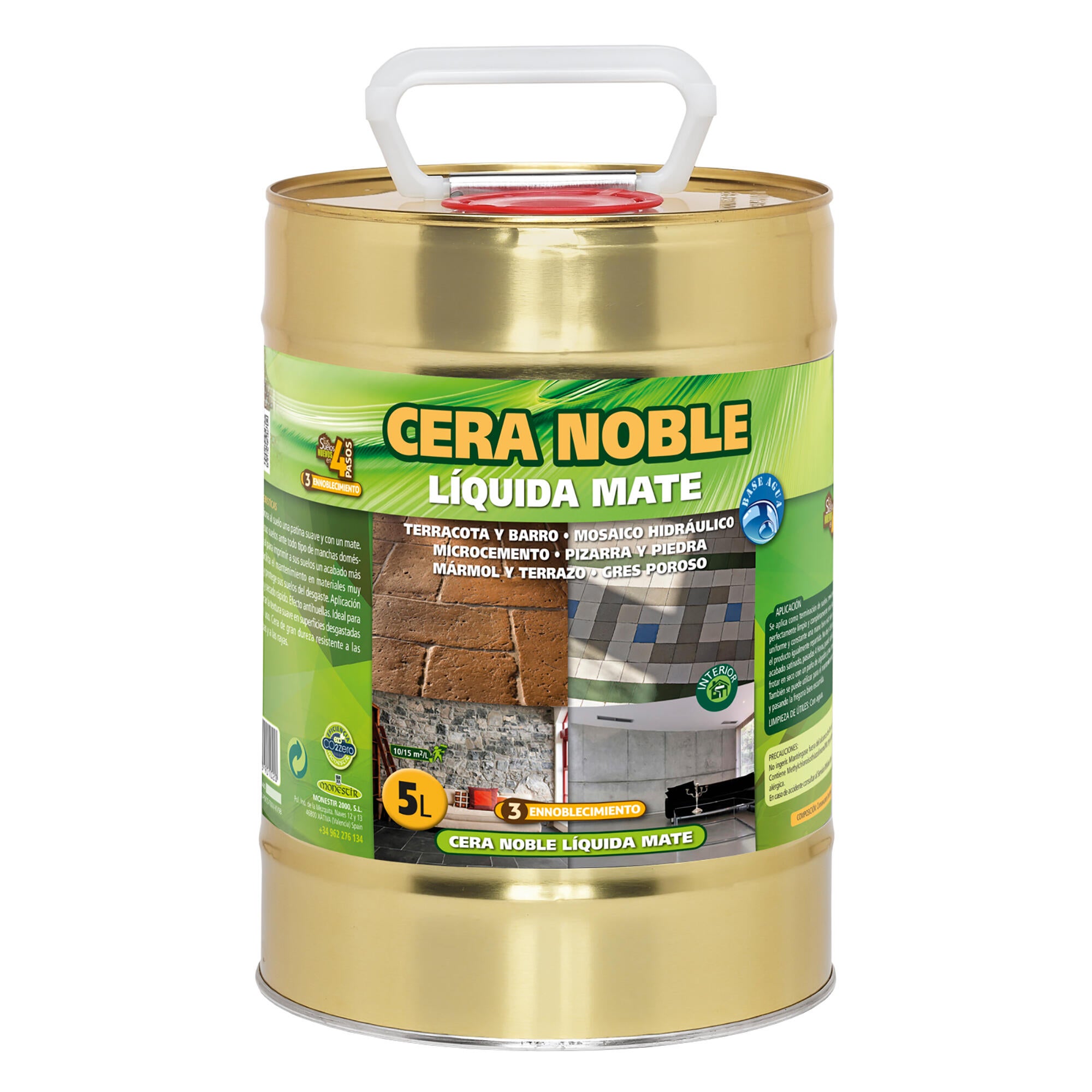 Cera noble liquida mate suelos terracota y cemento en interior monestir 5l