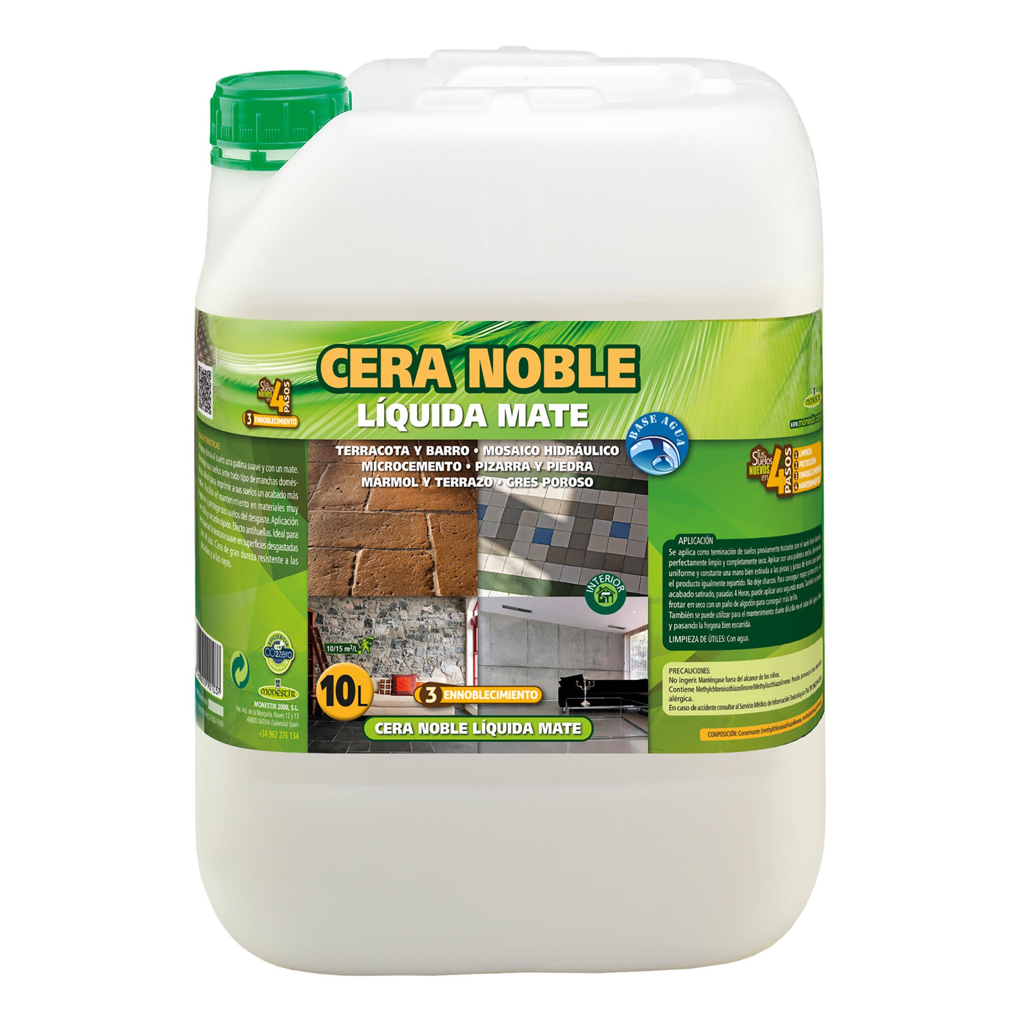 Cera noble liquida mate suelos terracota y cemento en interior monestir 10l