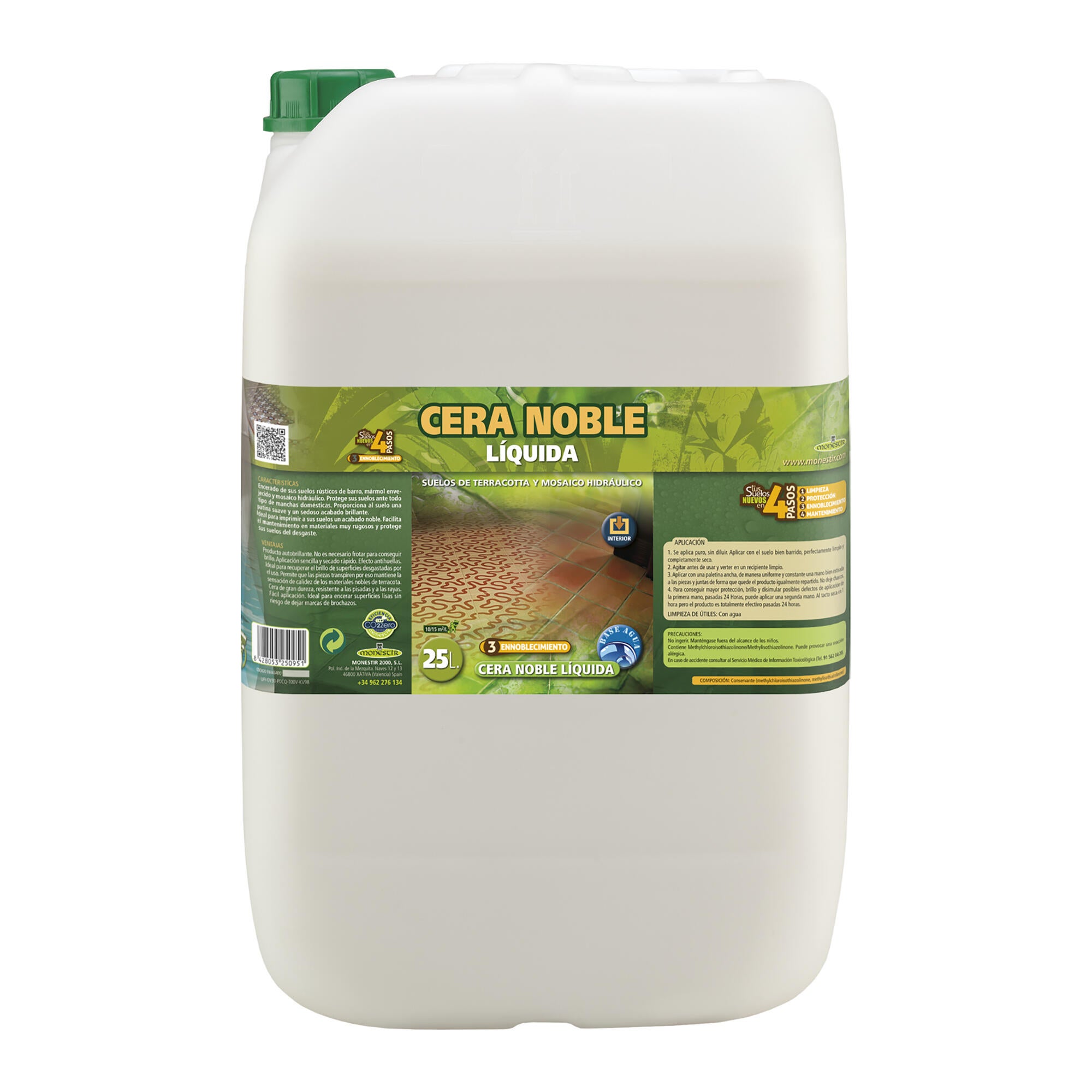 Cera noble liquida brillo suelos terracota y cemento en interior monestir 25l