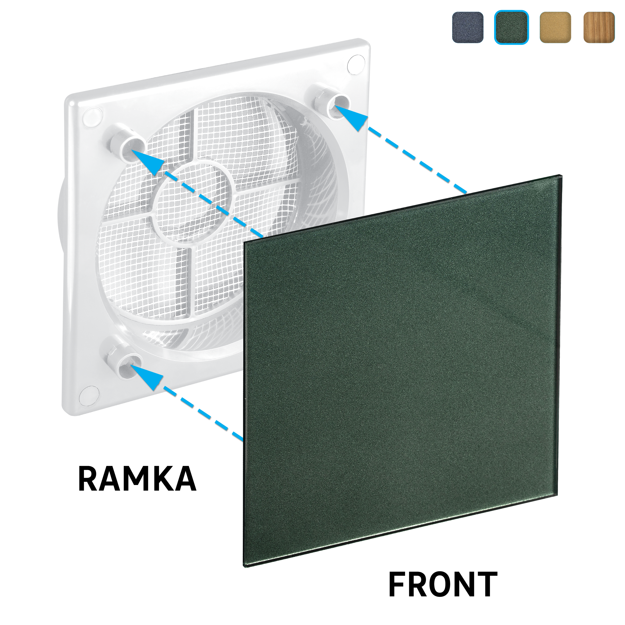 Front do kratki wentylacyjnej TRAX 100 mm zielony szkło EQUATION - 3