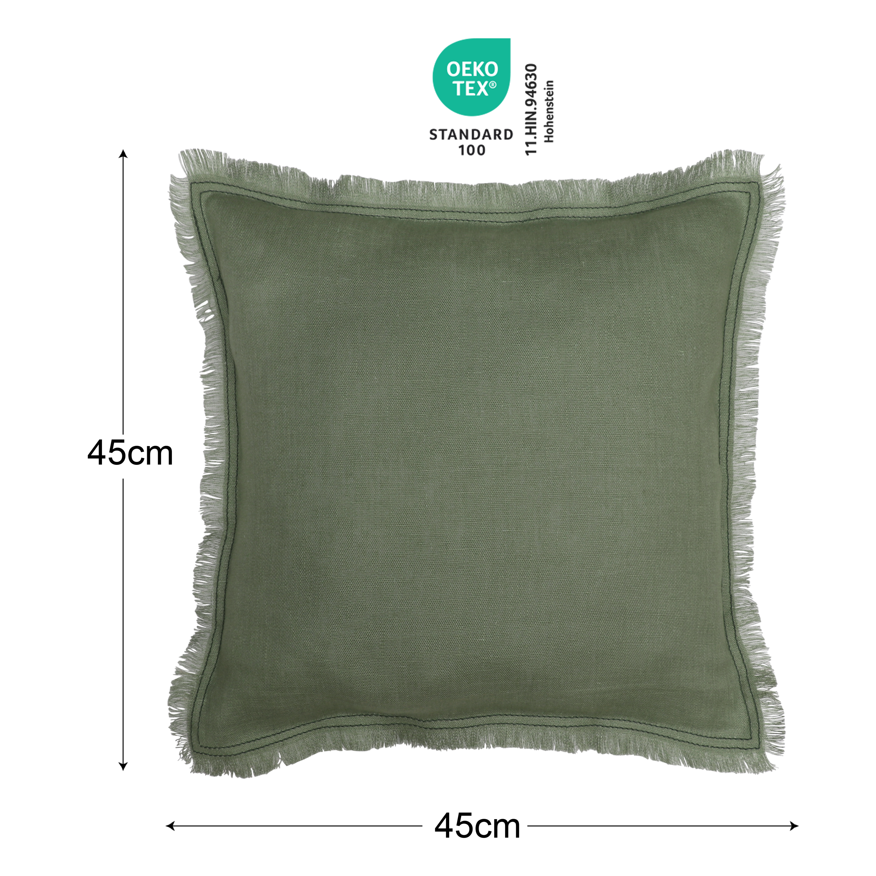 Funda de cojín cuadrada Lenaya 100% lino 45 x 45 cm INSPIRE liso verde Bali con cremallera - 2