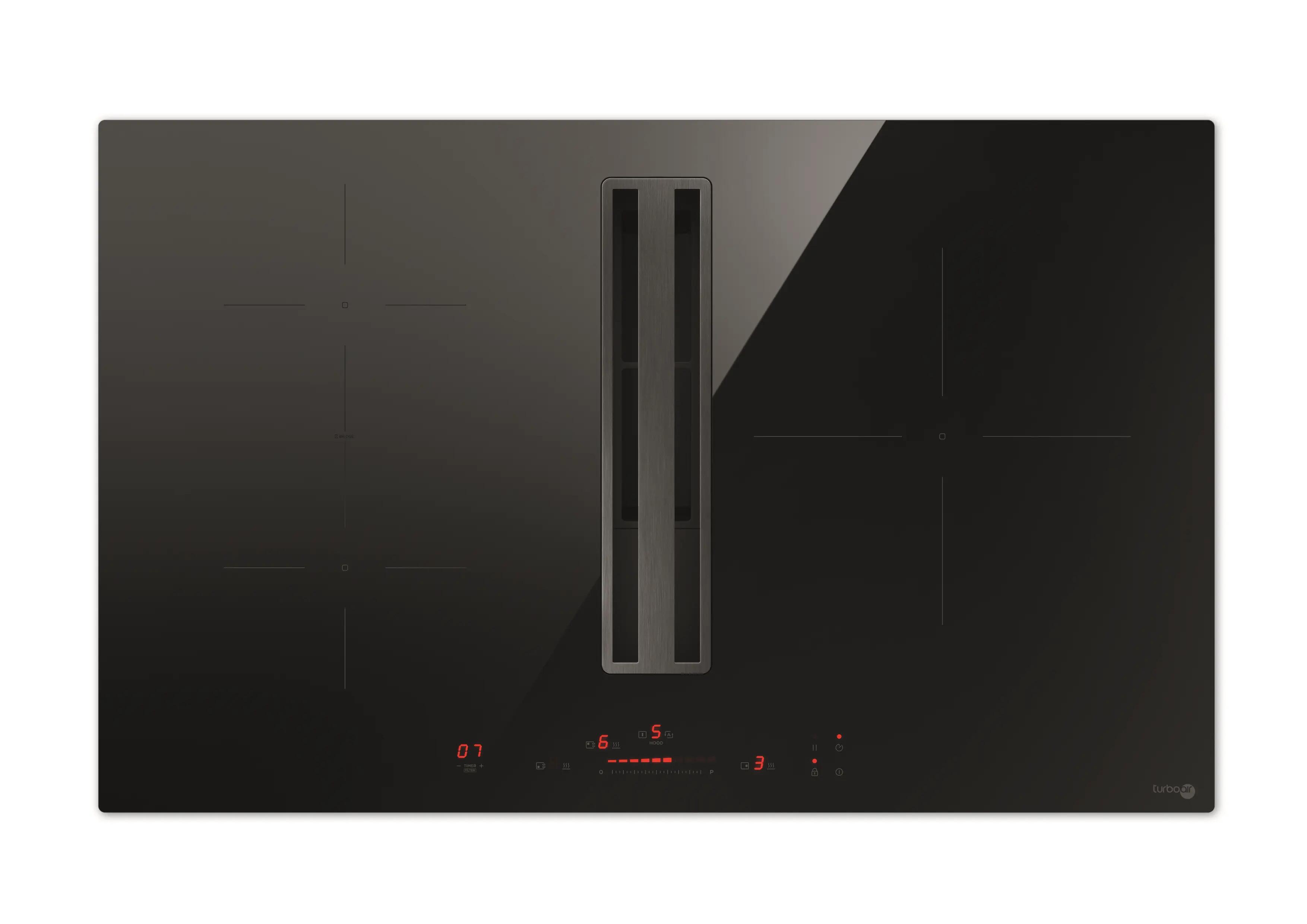 placa de induccion con extractor turboair impulso con 3 zonas de coccion y zona flex 7200w negro 83 cm