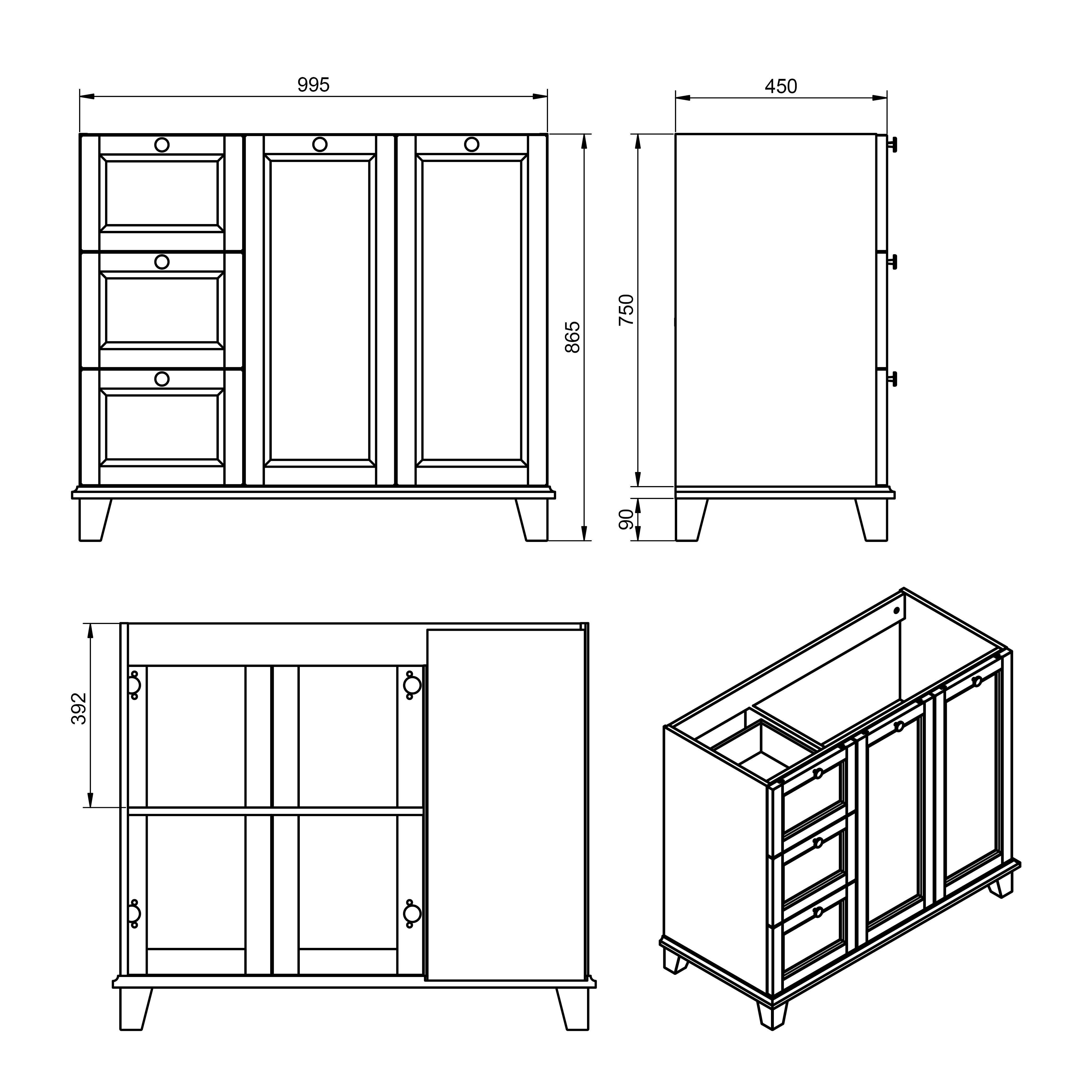 Mobile da bagno a terra sotto lavabo Unike di VISOBATH sinistro L 102.7 x H 85 x P 46 cm grigio perla laccato opaco, 3 cassetti, 2 ante - 3