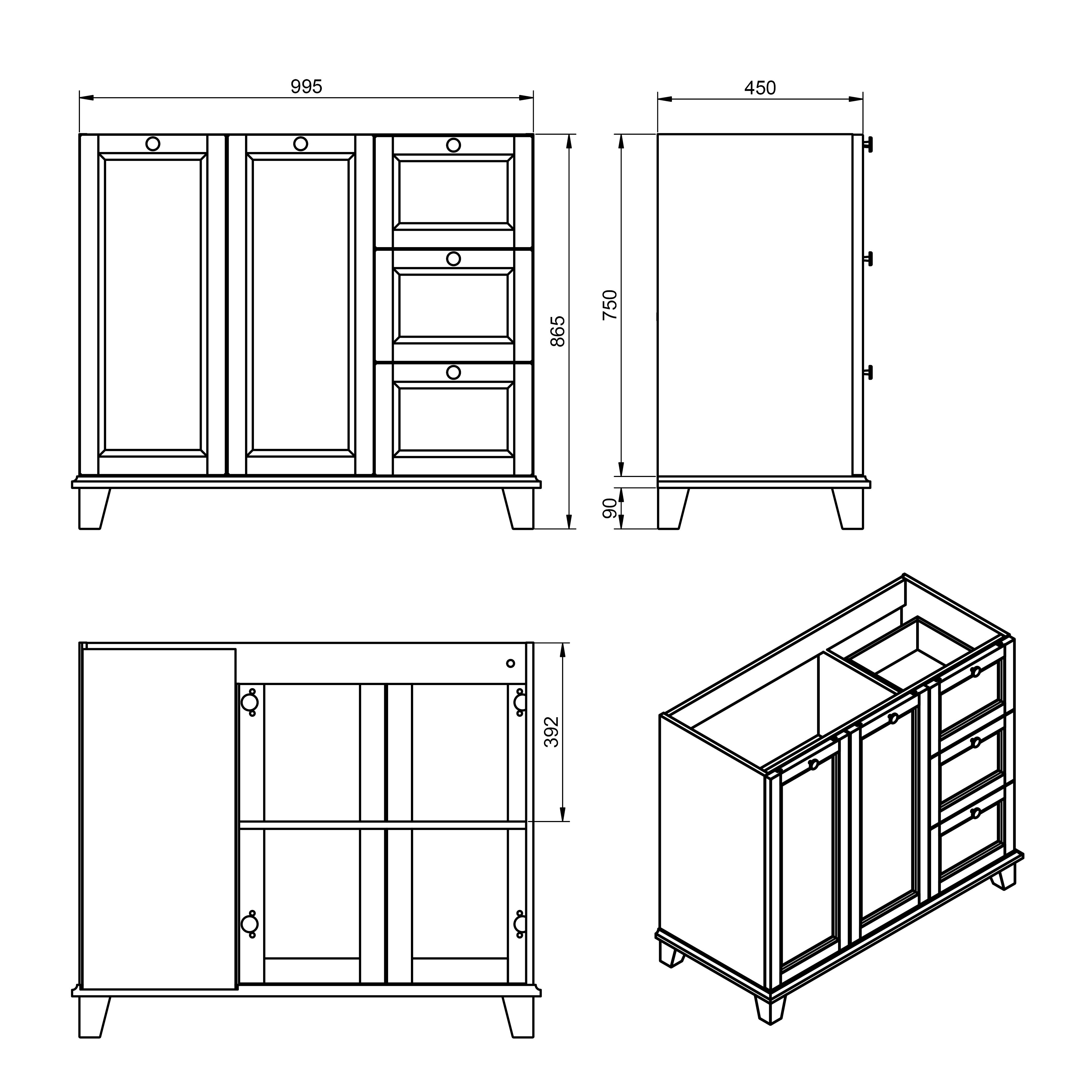 Mobile da bagno a terra sotto lavabo Unike di VISOBATH destro L 102.7 x H 85 x P 46 cm grigio perla laccato opaco, 3 cassetti, 2 ante - 3