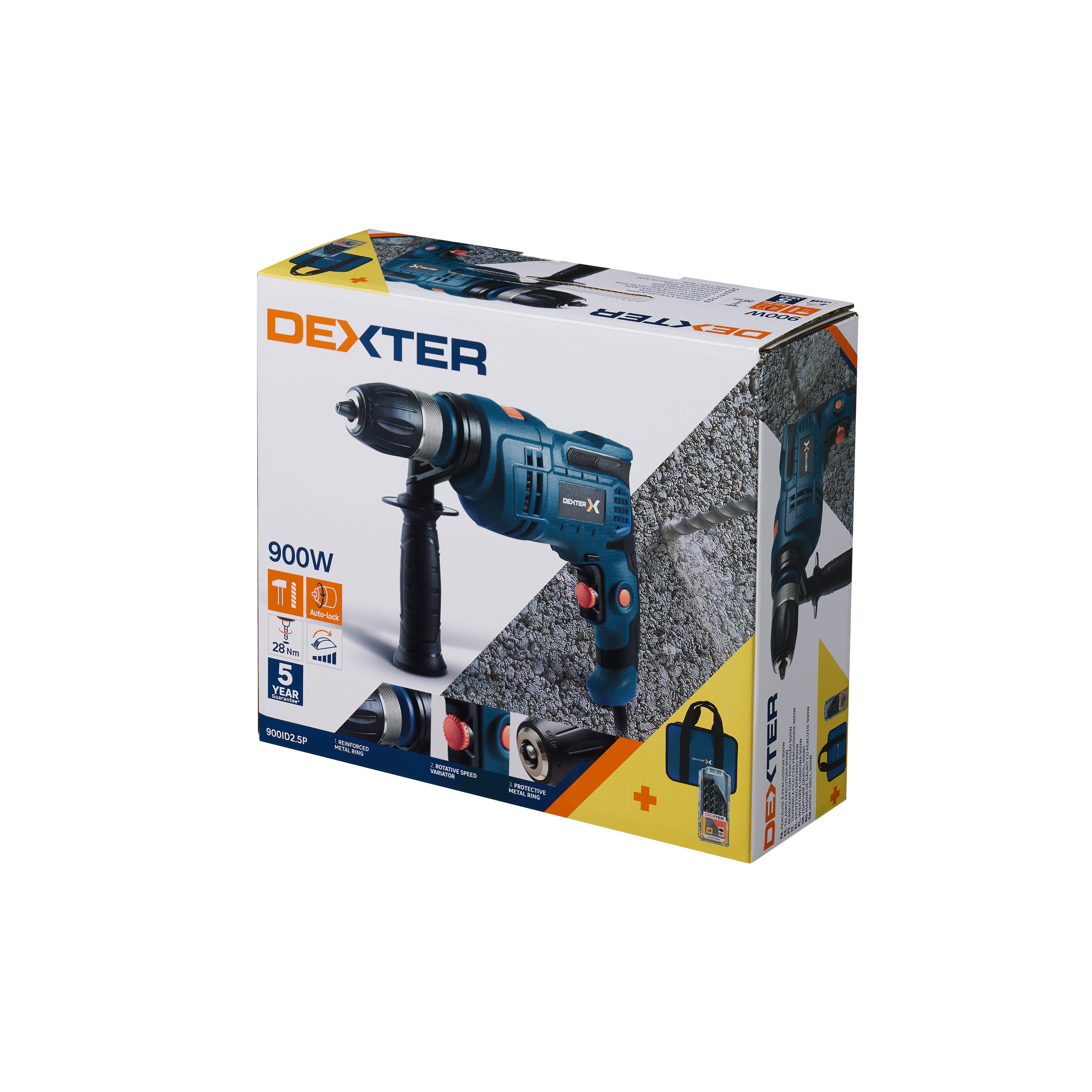 Kit DEXTER Taladro percutor+Bolsa+brocas - 7