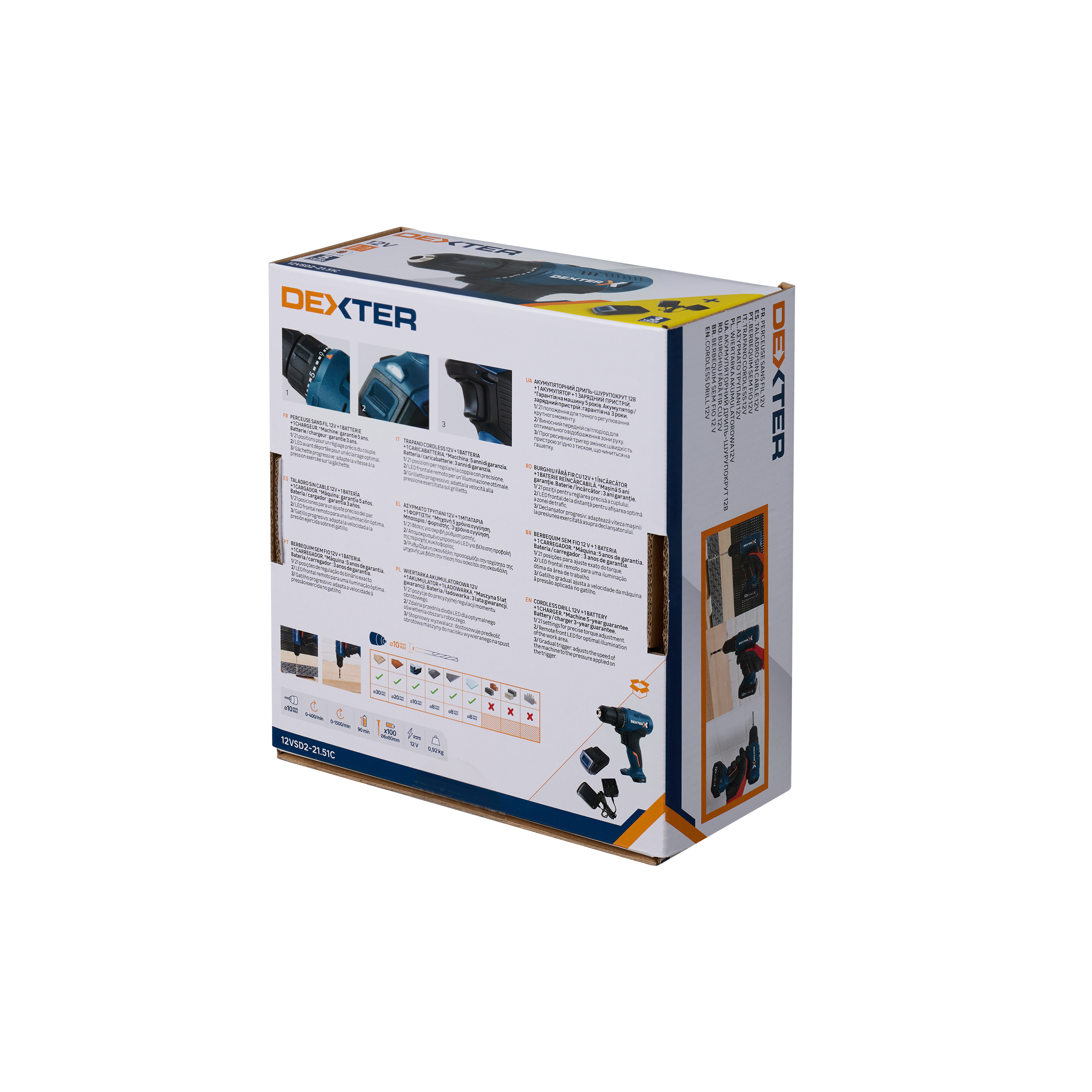 Berbequim sem fio 12V bateria 1,5Ah + carregador Dexter - 8