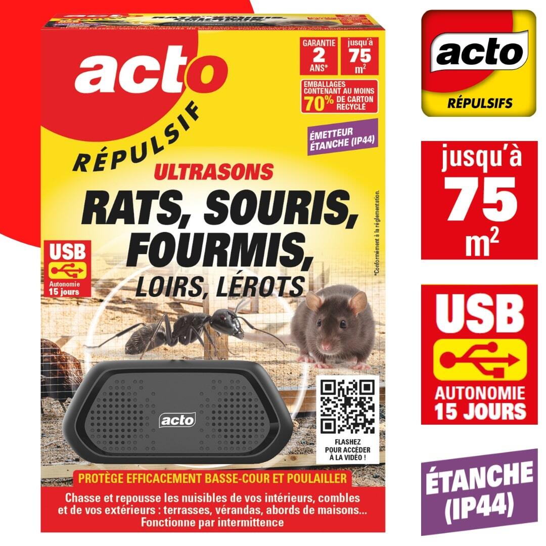 RÉPULSIF ULTRASONS RATS - SOURIS - FOURMIS - INTERIEUR EXTERIEUR - PROTEGE 80m² - 4