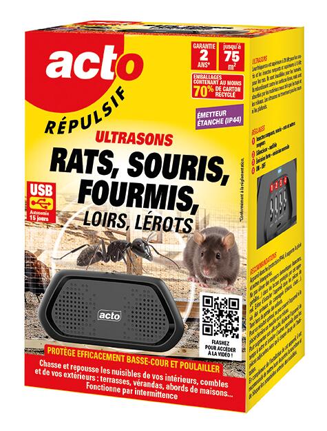 RÉPULSIF ULTRASONS RATS - SOURIS - FOURMIS - INTERIEUR EXTERIEUR - PROTEGE 80m² - 5