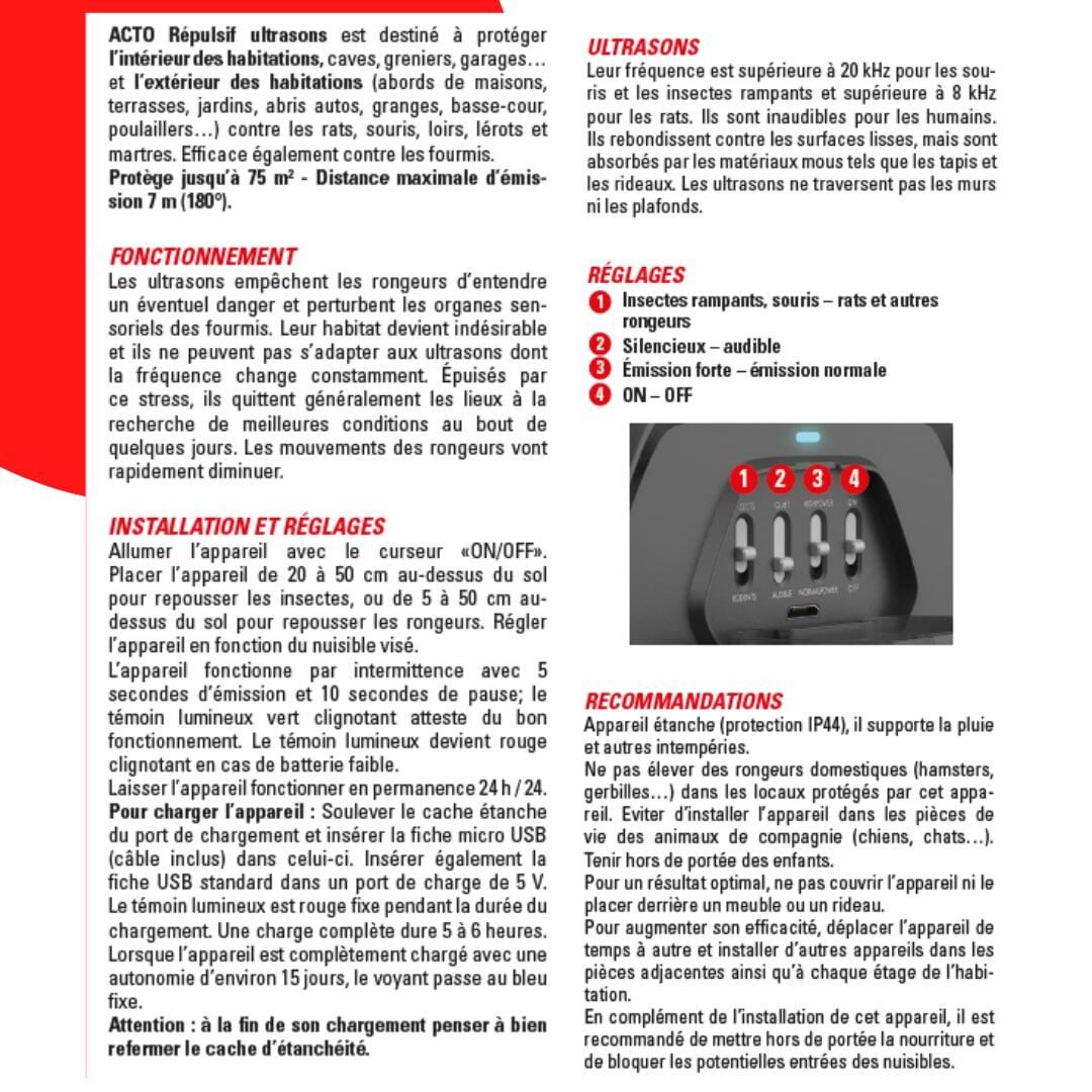 RÉPULSIF ULTRASONS RATS - SOURIS - FOURMIS - INTERIEUR EXTERIEUR - PROTEGE 80m² - 2