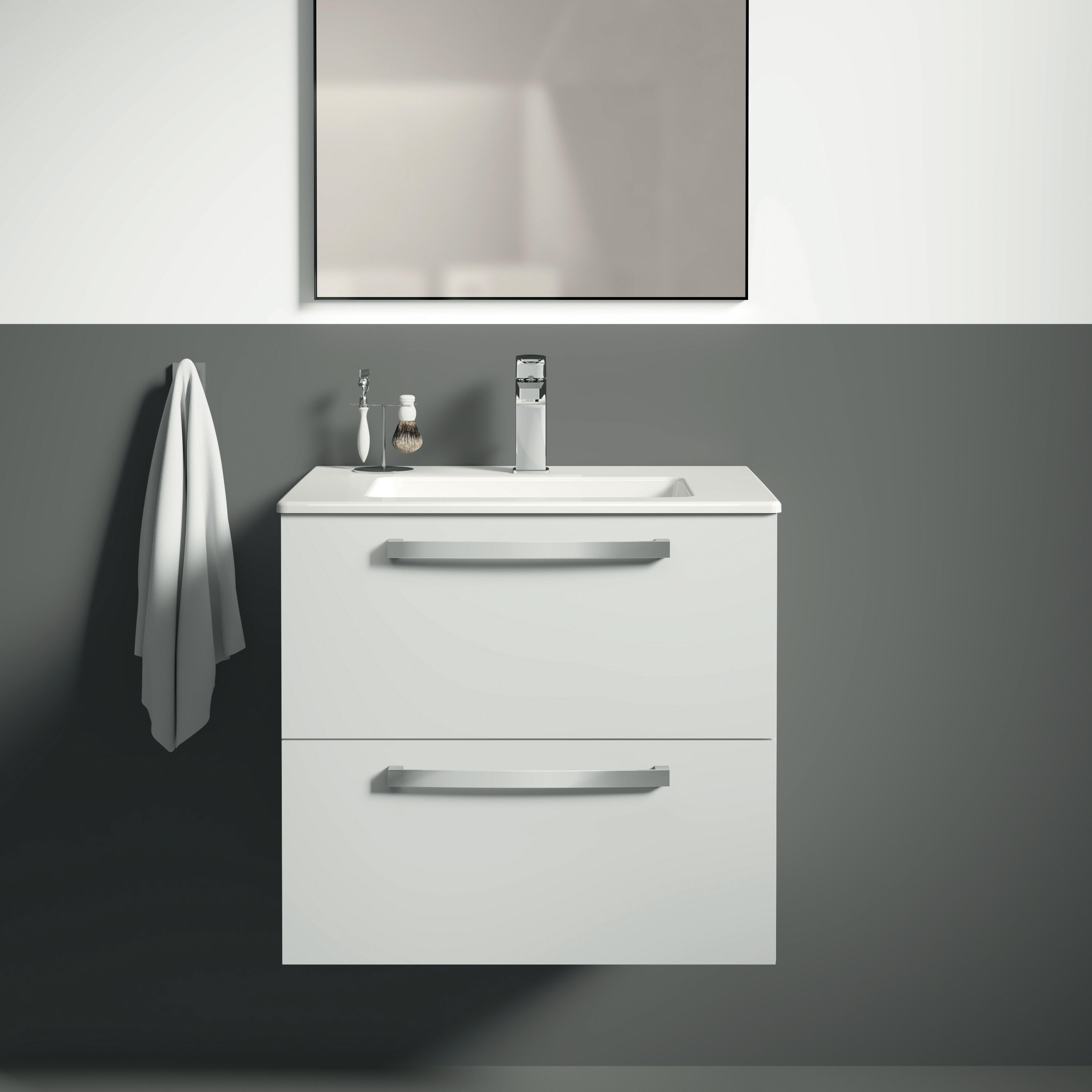 Mueble de baño con lavabo y espejo tempo blanco brillante 60x45 cm con grifo