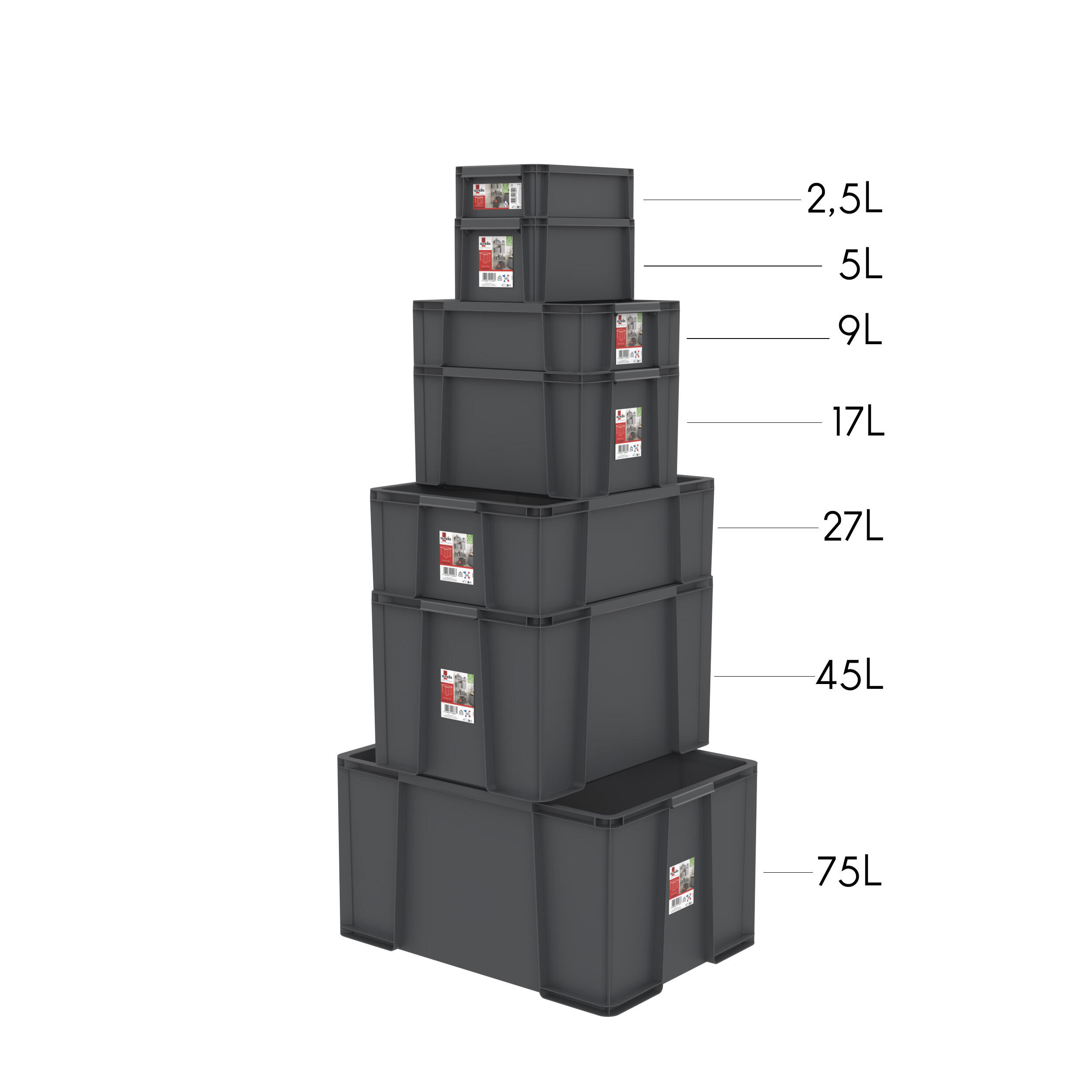 Bac de manutention recyclé Masterbox SUNDIS 45L, l.50 x P.38.5 x H.30.5 cm - 2