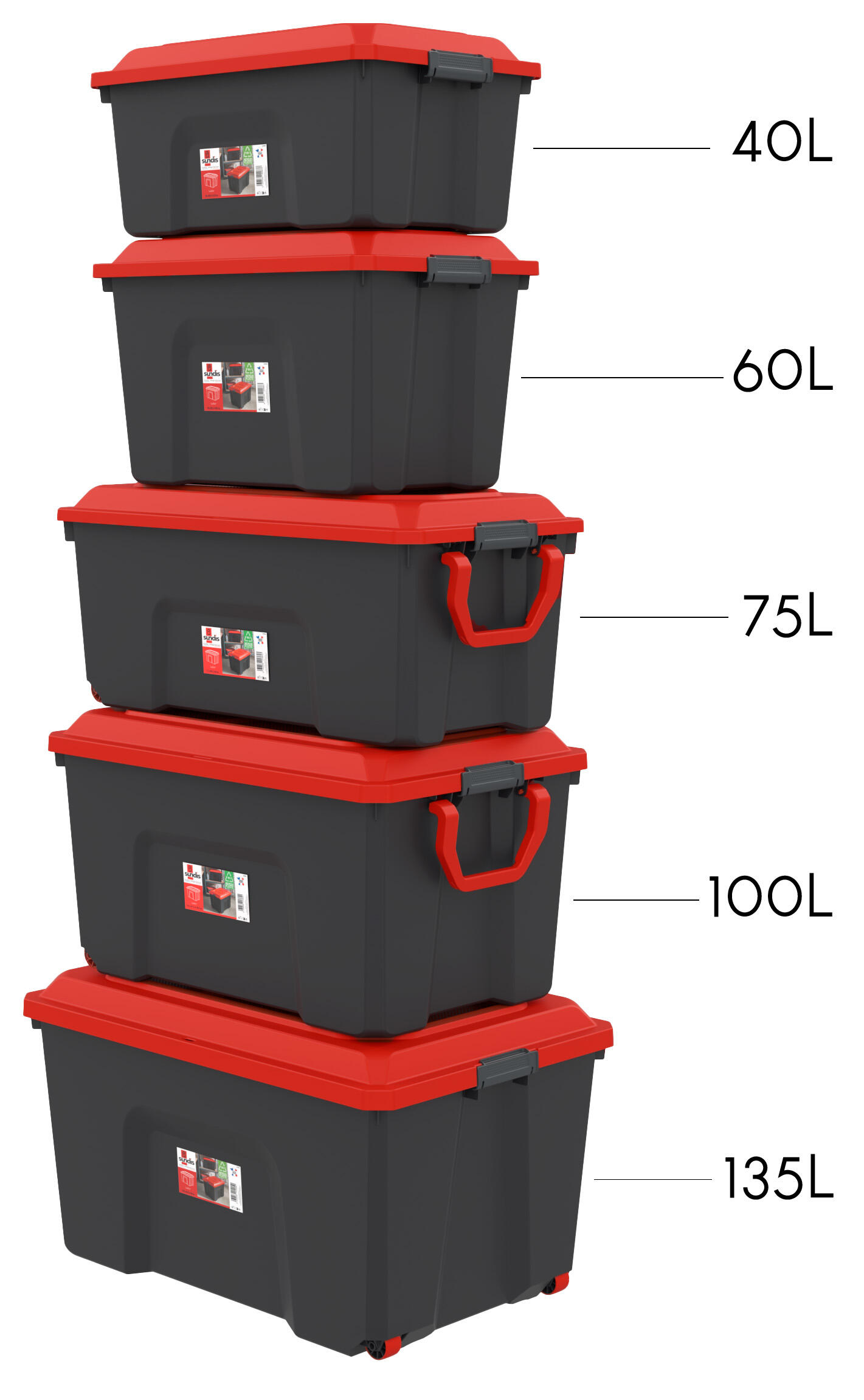 Malle à roulettes Locker noir et rouge 135L - 2