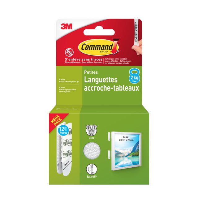 12 paires de languettes adhésives blanc de fixation de tableaux 2kg max COMMAND