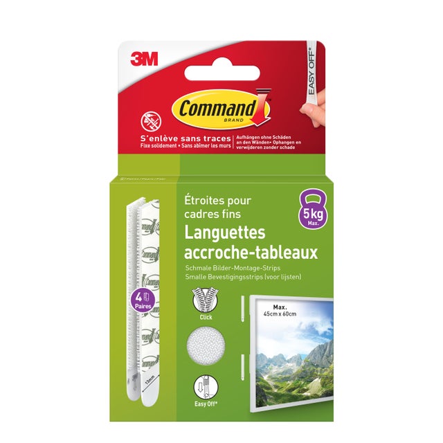 4 paires de languettes adhésives blanc de fixation de tableaux 5kg max COMMAND