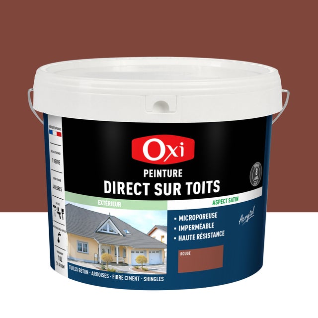 Peinture extérieure toiture Acrytol direct sur toit OXI rouge satiné 10L