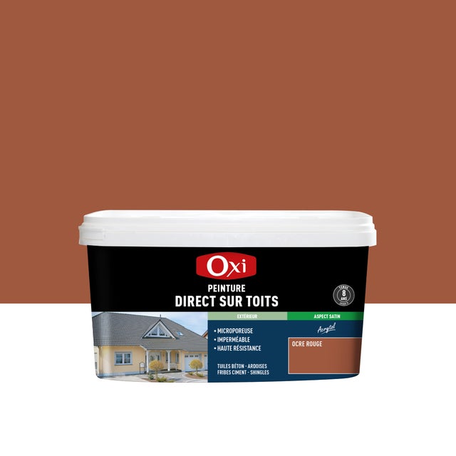 Peinture extérieure toiture Acrytol direct sur toit OXI ocre rouge satiné 2.5L