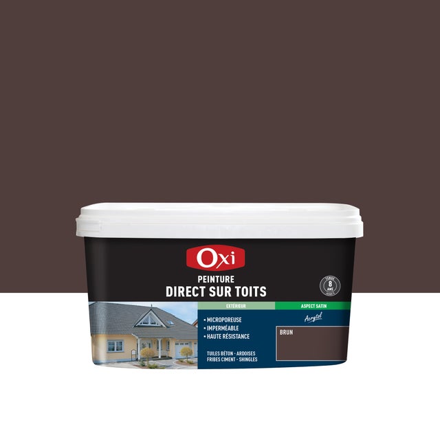 Peinture extérieure toiture Acrytol direct sur toit OXI brun satiné 2.5L