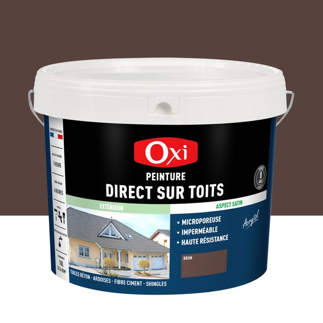 Peinture extérieure toiture Acrytol direct sur toit OXI brun satiné 10L
