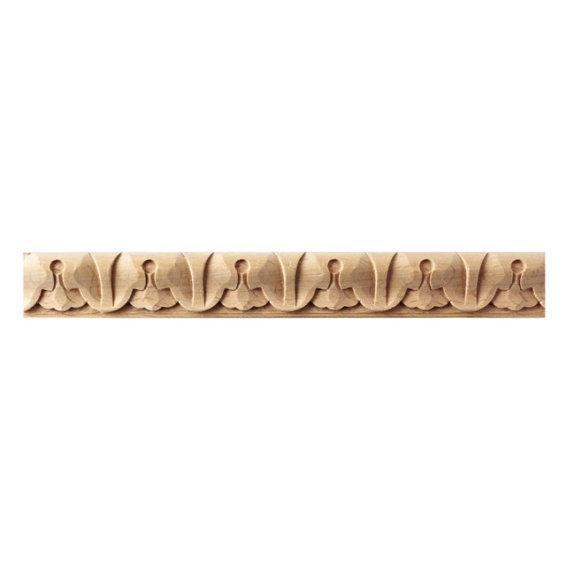 Asta rettangolare in faggio scolpito decoro intaglio a foglie d'acanto 1000 x 23 x 13 mm